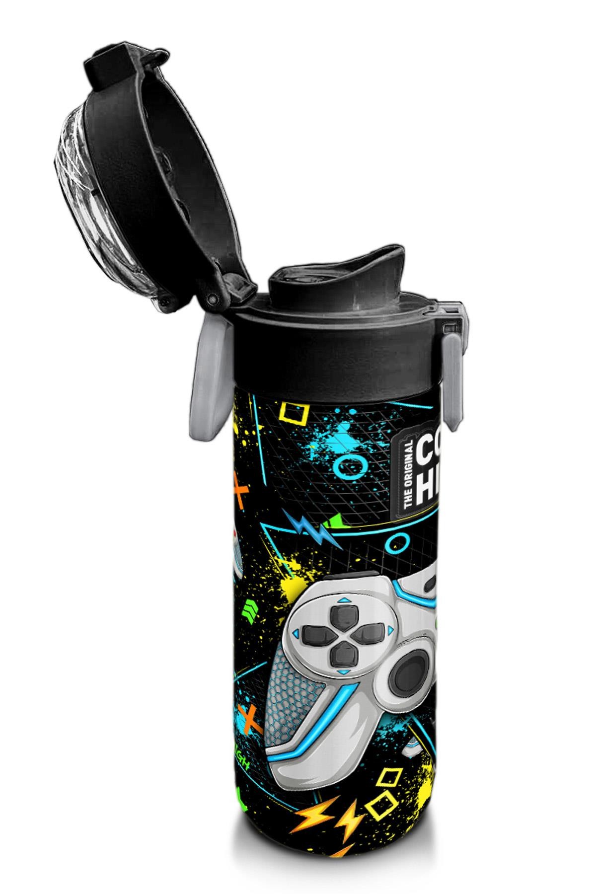 Coral High Kids Siyah Fosforlu Yeşil Gamer Desenli Pipetli ve Direkt İçim Çelik Termos 500 ml 31817