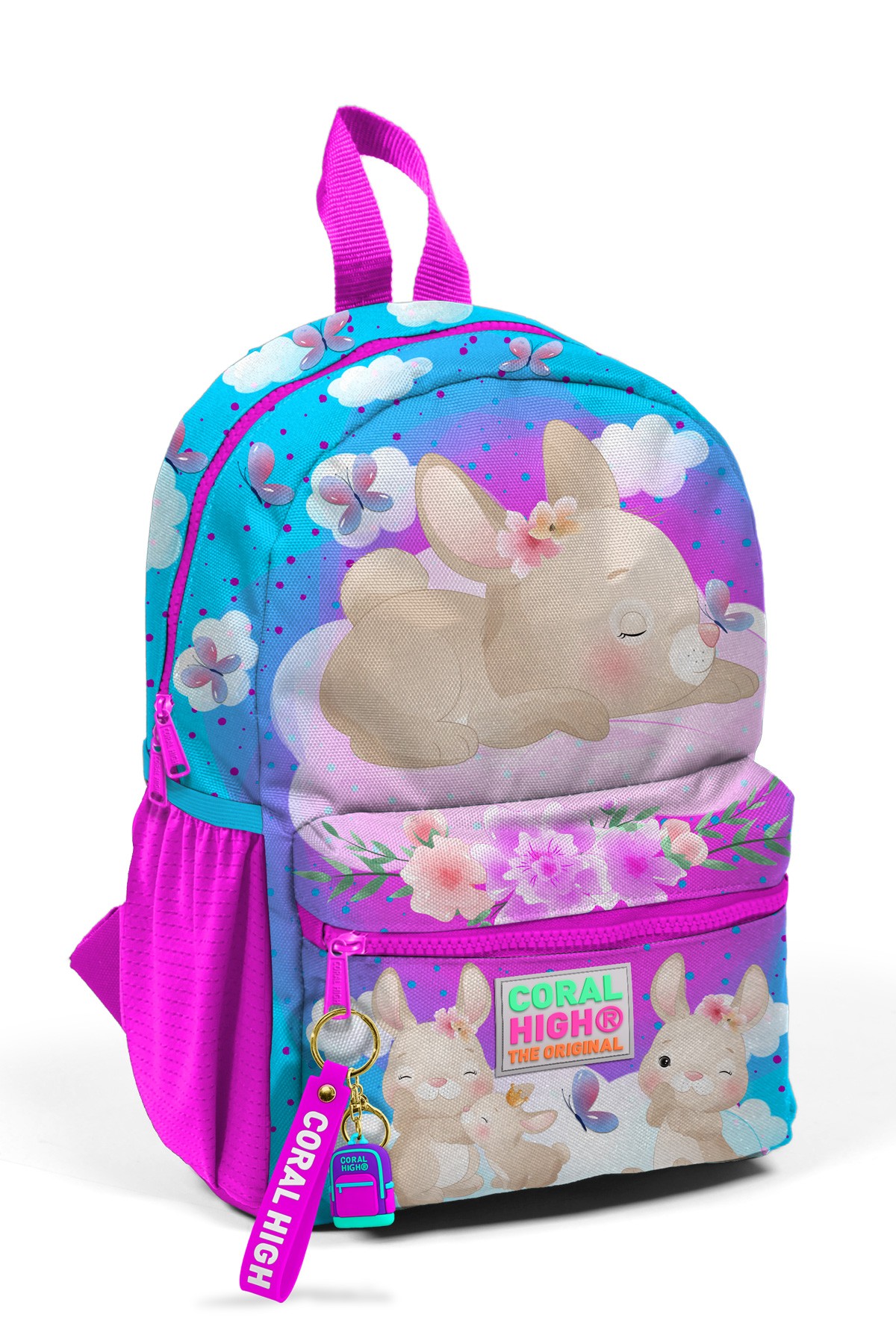 Minik Yuva Sırt Çantası Mavi Pembe Tavşan Desenli İki Bölmeli 23536