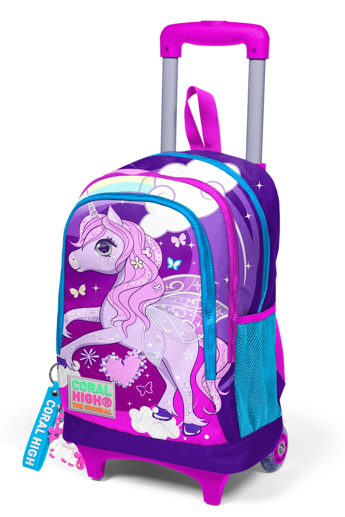 Coral High Kids Mor Pembe Unicorn Desenli Üç Bölmeli Çekçekli Okul Sırt Çantası 23908