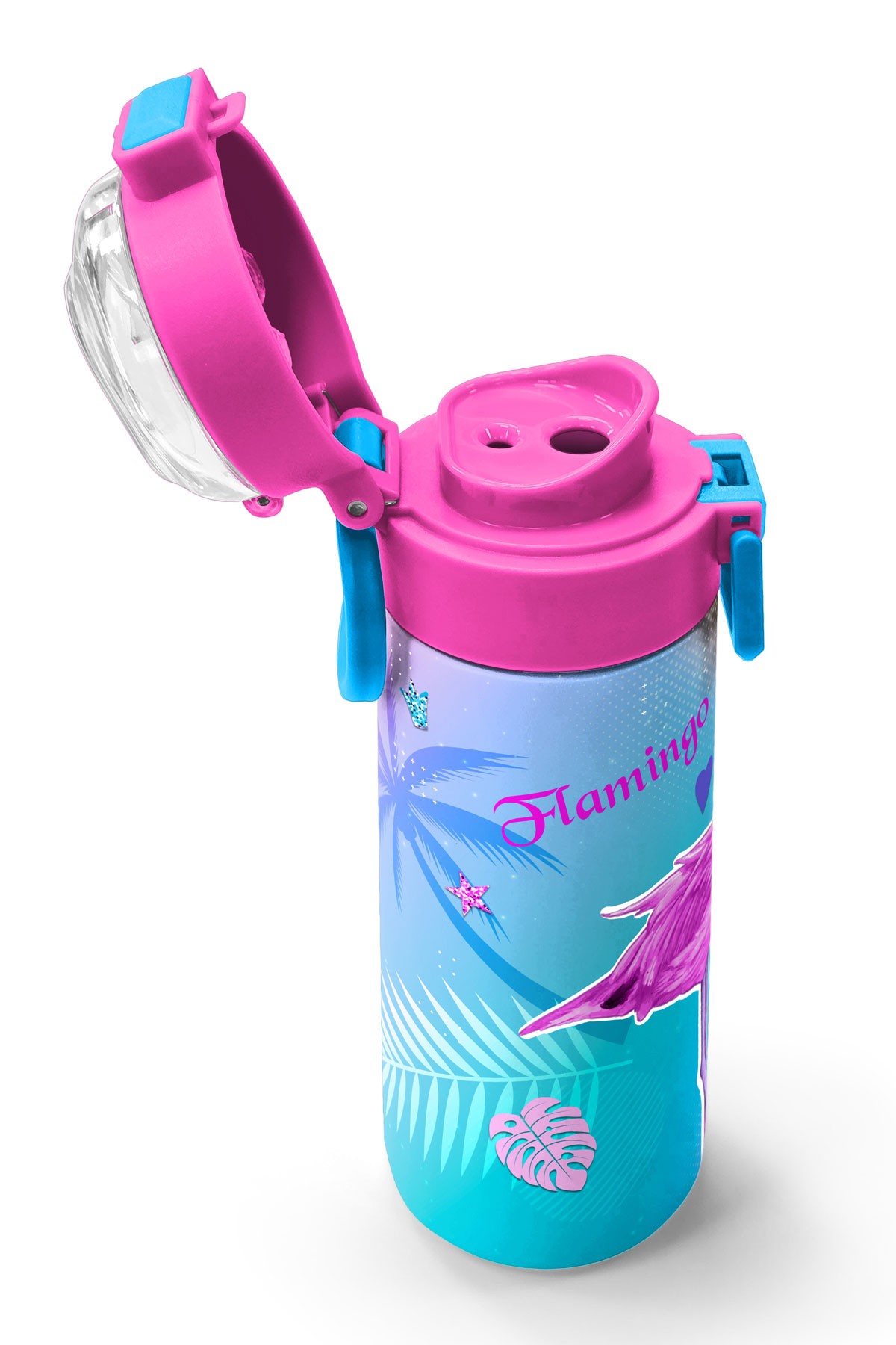 Coral High Kids Lavanta Pembe Flamingo Desenli Pipetli ve Direkt İçim Çelik Termos 500 ml 31921