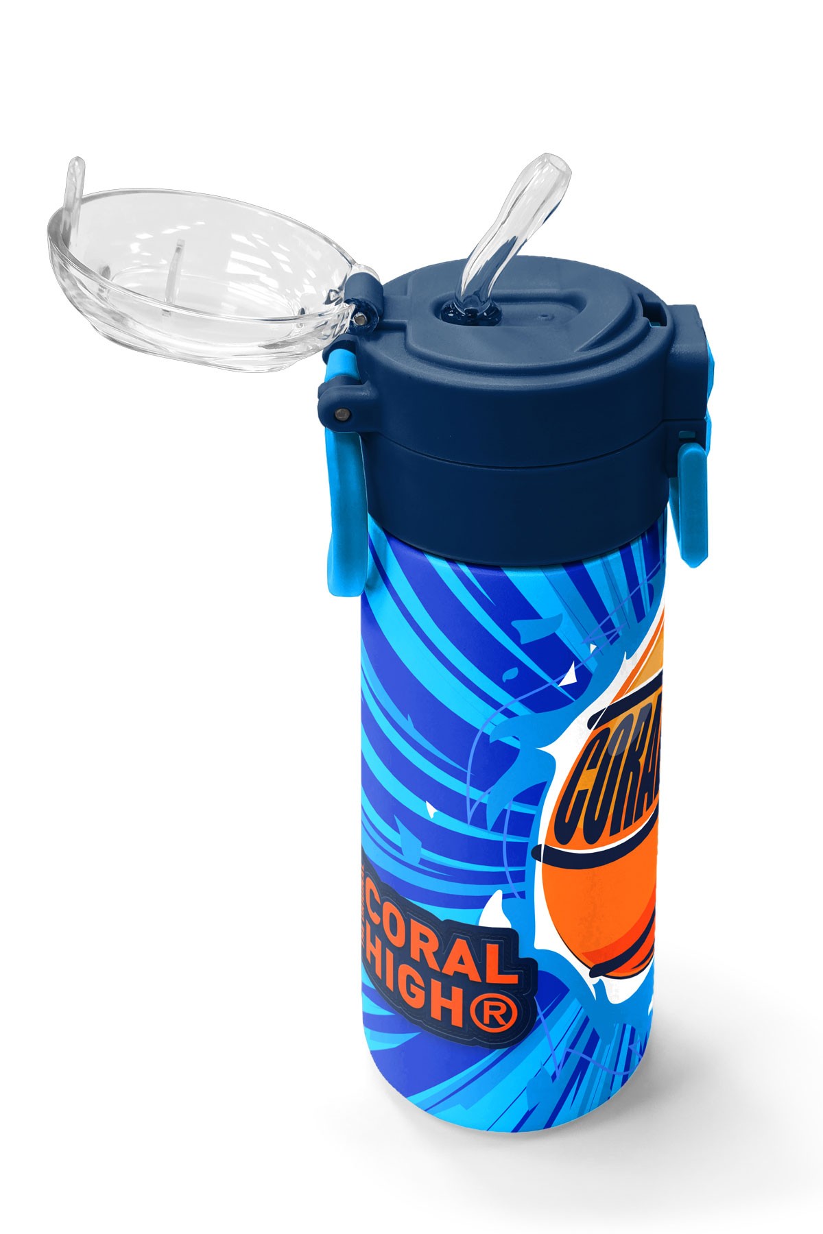 Coral High Kids Lacivert Mavi Basketbol Desenli Pipetli ve Direkt İçim Çelik Termos 500 ml 31833