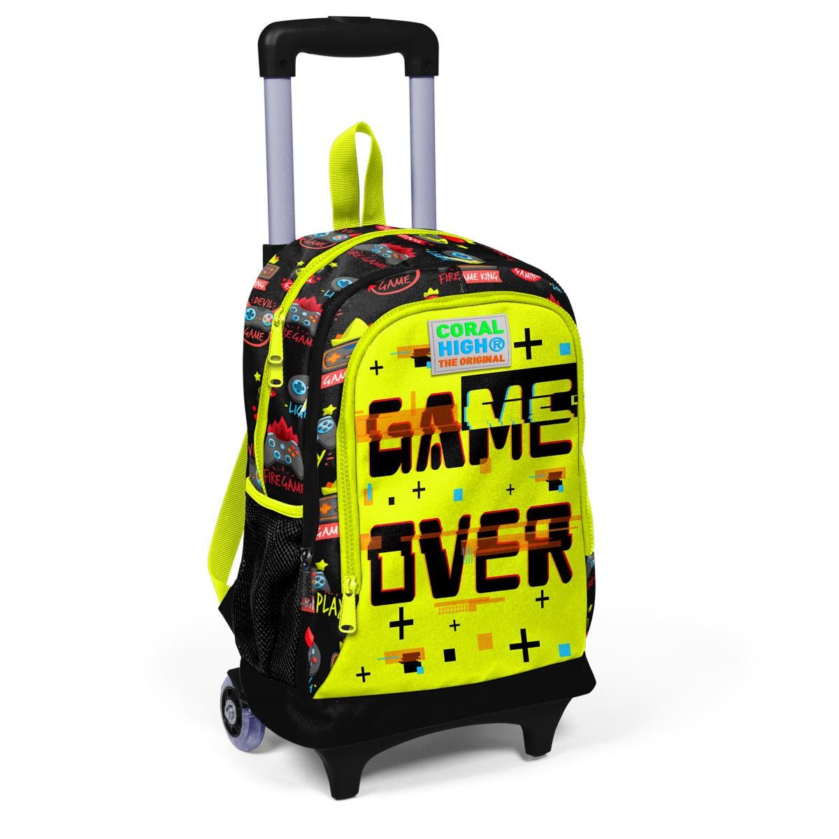 Coral High Kids Siyah Neon Sarı Game Over Desenli Çekçekli 3'lü Çanta Seti SET0123928