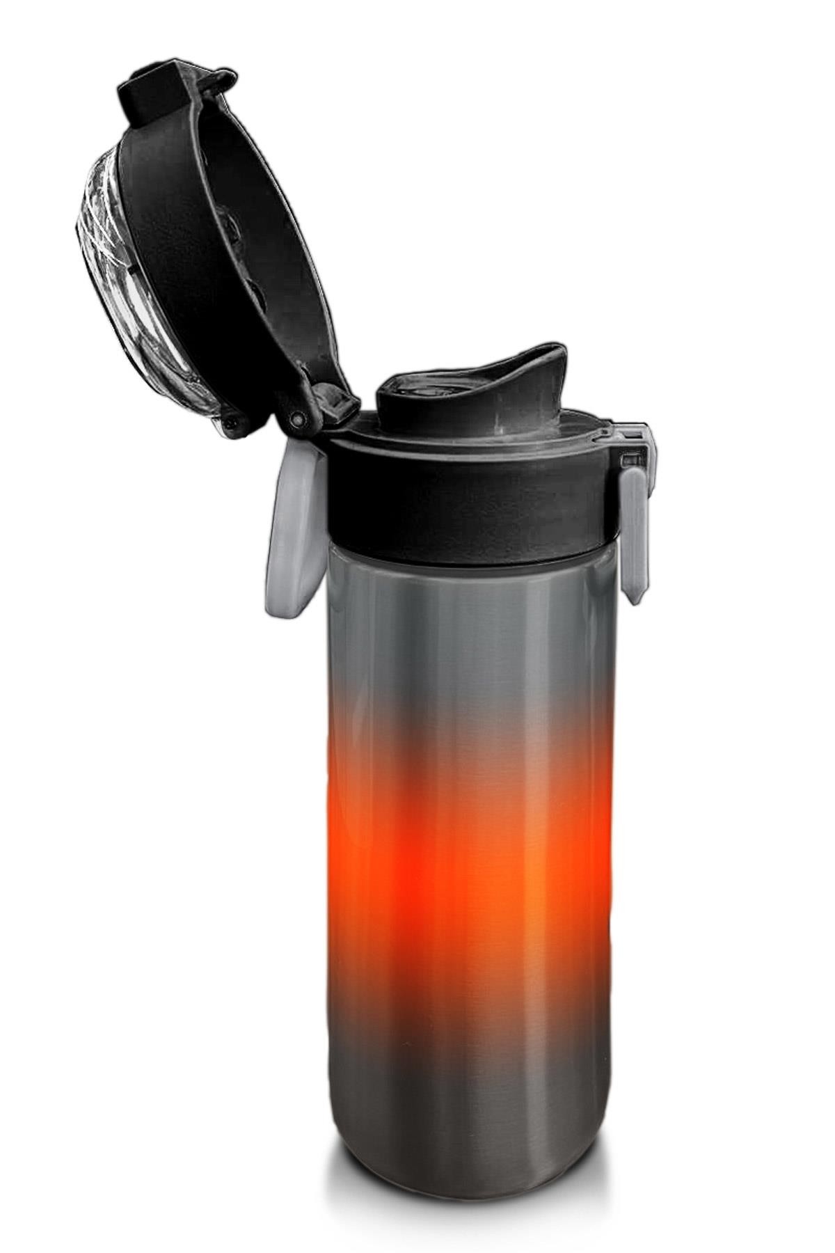 Coral High Kids Gri Turuncu Renk Geçişli Pipetli ve Direkt İçim Çelik Termos 500 ml 31949