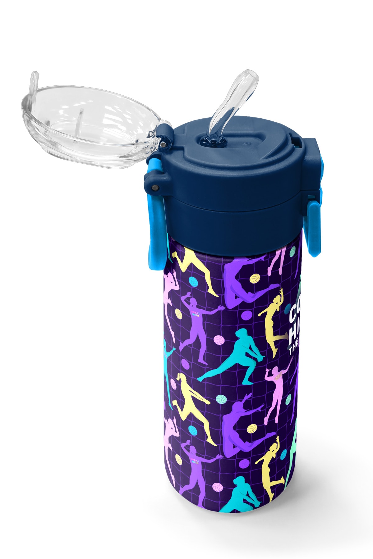 Coral High Kids Mor Voleybol Desenli Pipetli ve Direkt İçim Çelik Termos 500 ml 31849