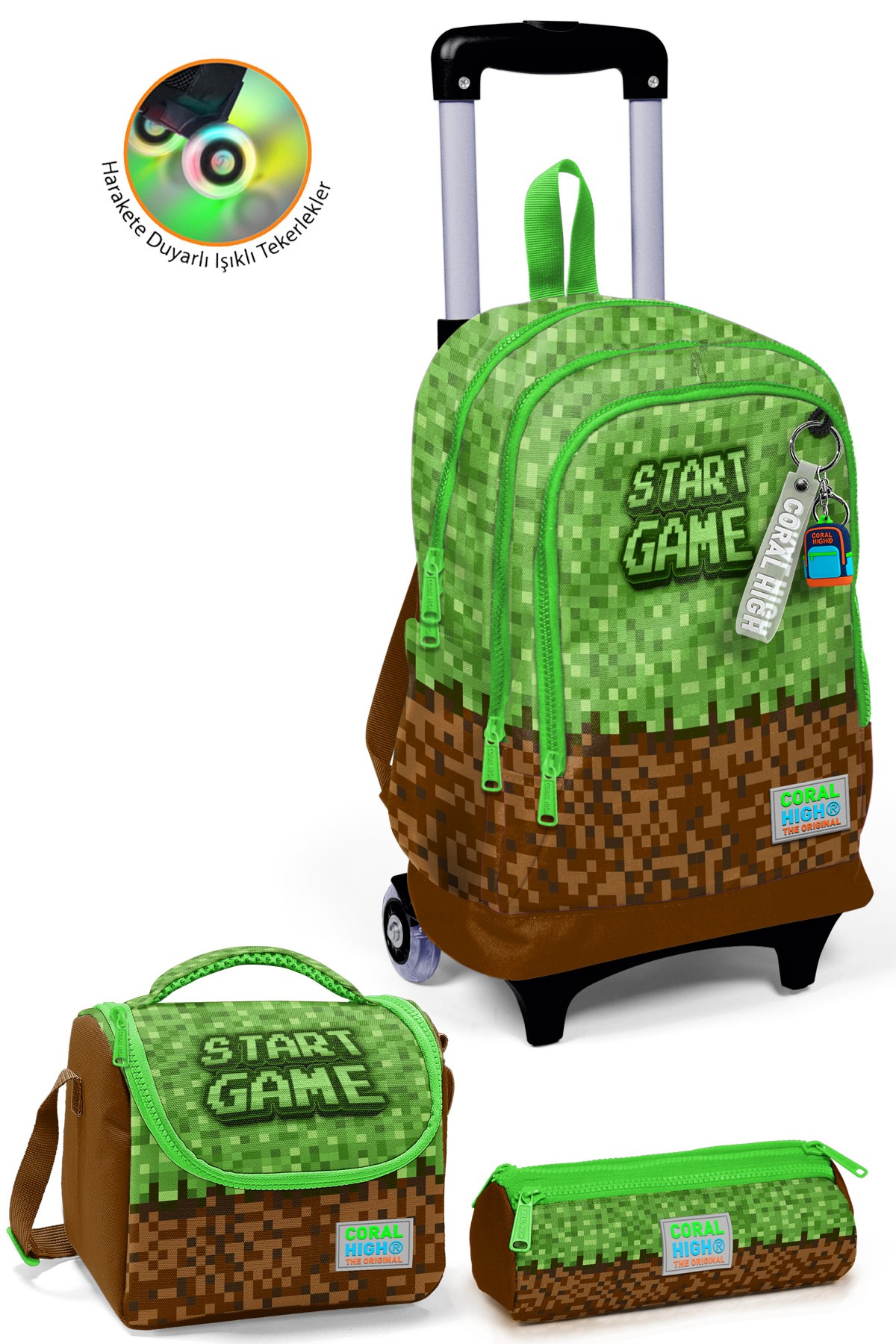 Coral High Kids Yeşil Kahverengi High Craft Desenli 3’lü Okul Çanta Seti SET0123976
