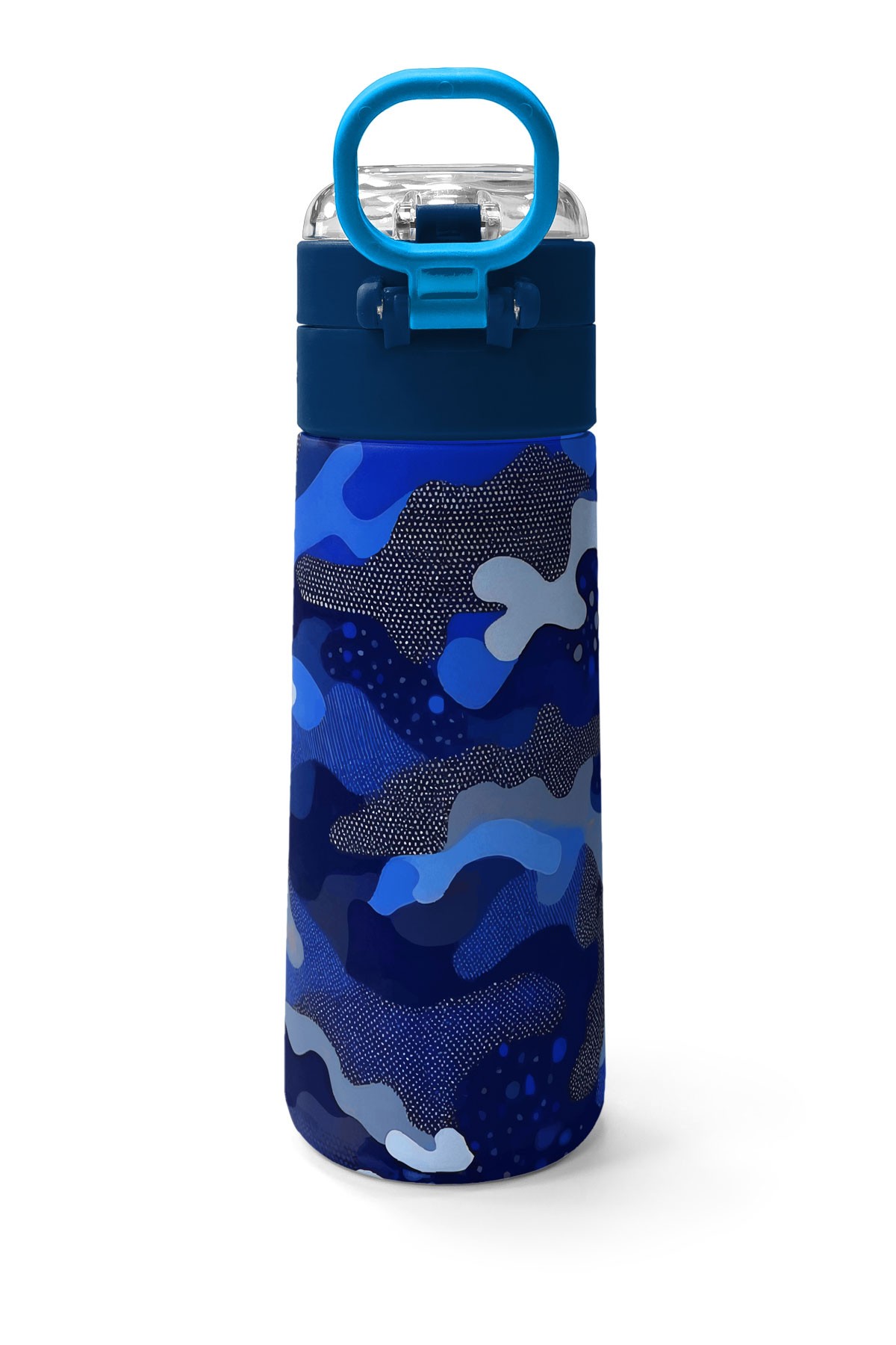 Coral High Kids Lacivert Saks Kamuflaj Desenli Pipetli ve Direkt İçim Çelik Termos 500 ml 31889
