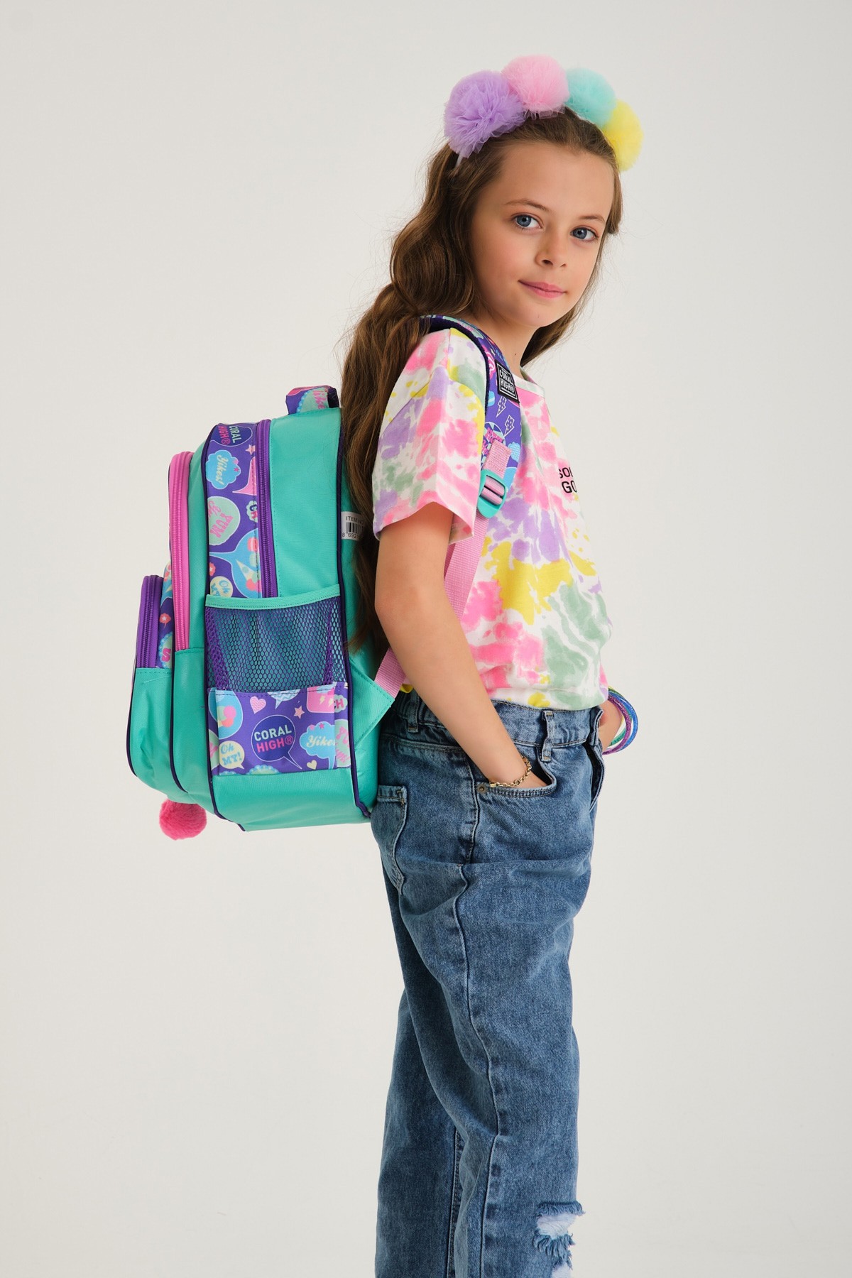 Coral High Kids SU Yeşili Mor Desenli Üç Bölmeli Okul Sırt Çantası 14413