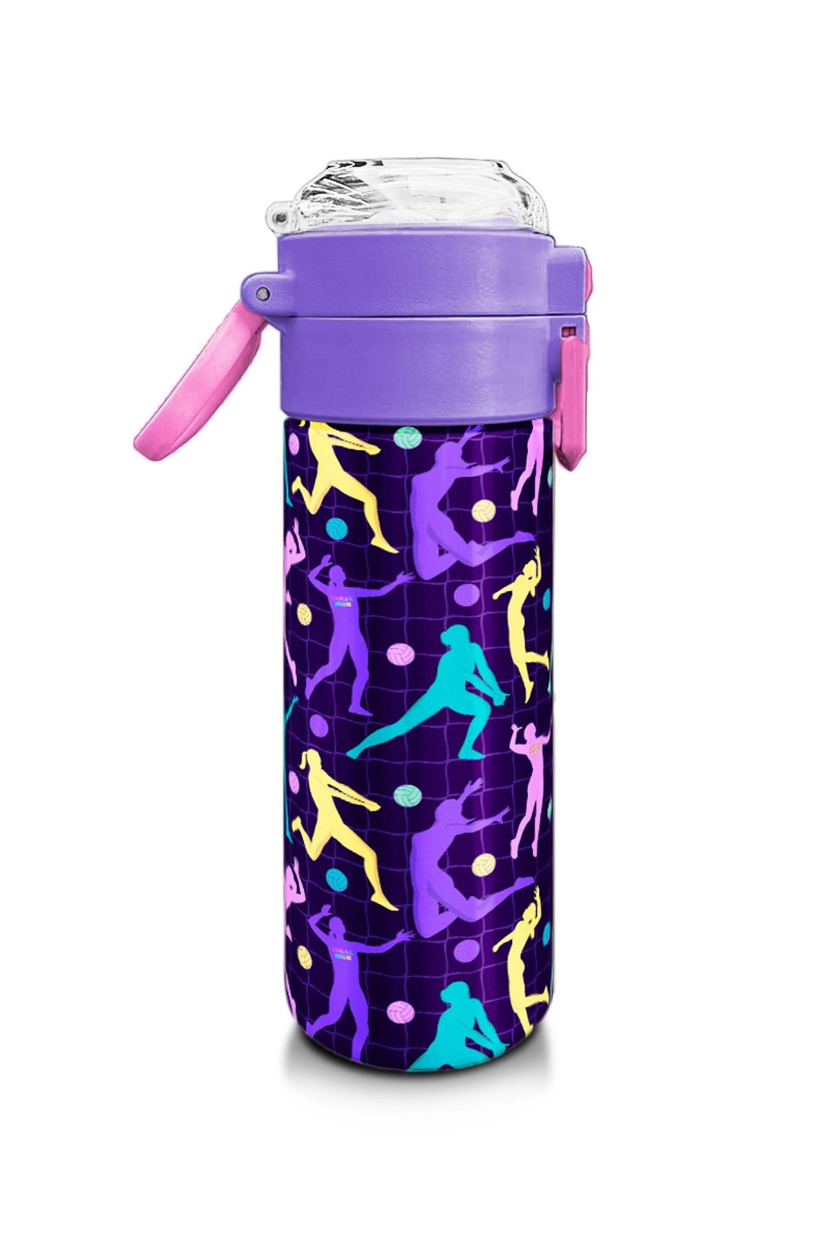 Coral High Kids Mor Voleybol Desenli Pipetli ve Direkt İçim Çelik Termos 500 ml 31849
