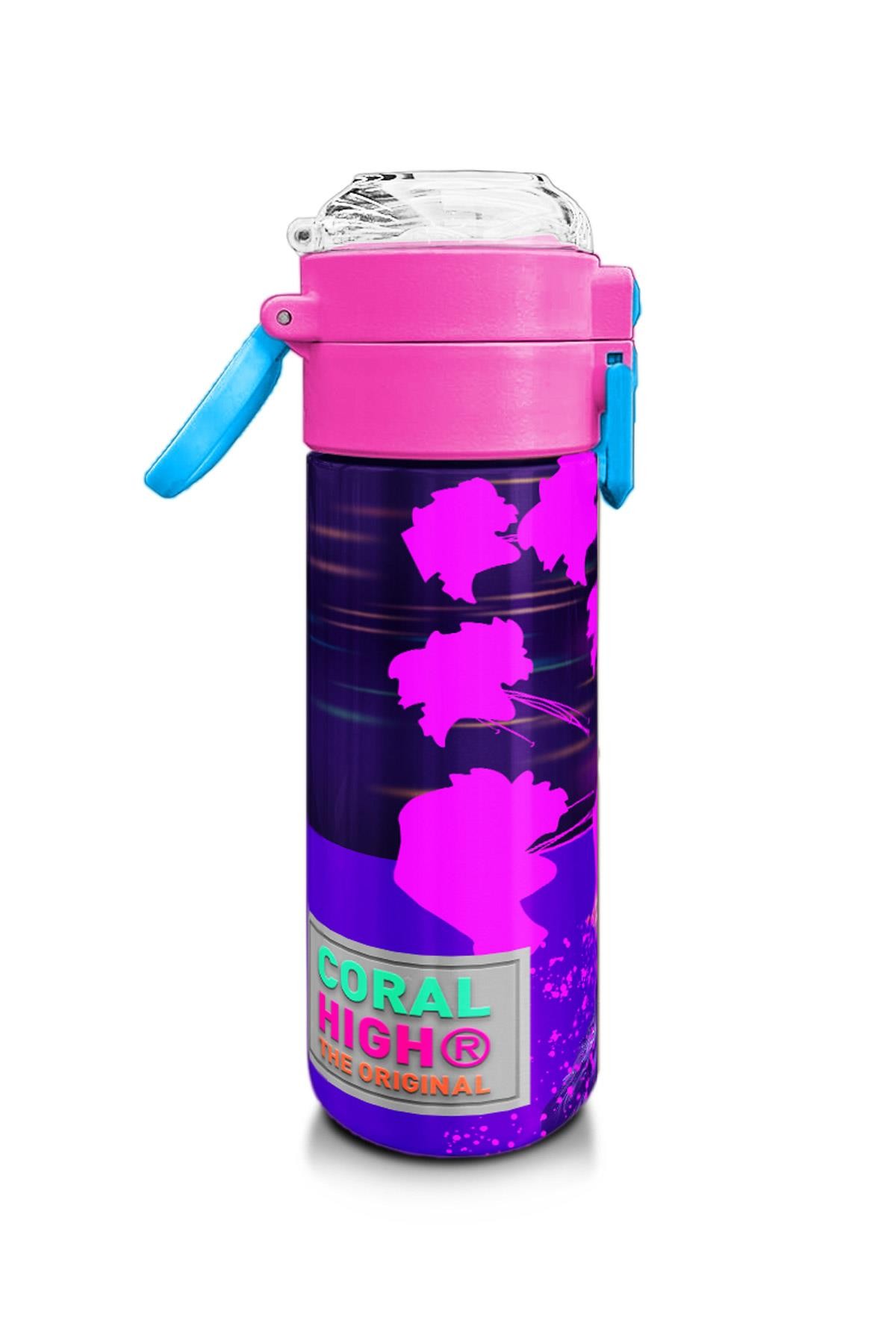 Coral High Kids Mor Pembe Anime Kedi Desenli Pipetli ve Direkt İçim Çelik Termos 500 ml 31954