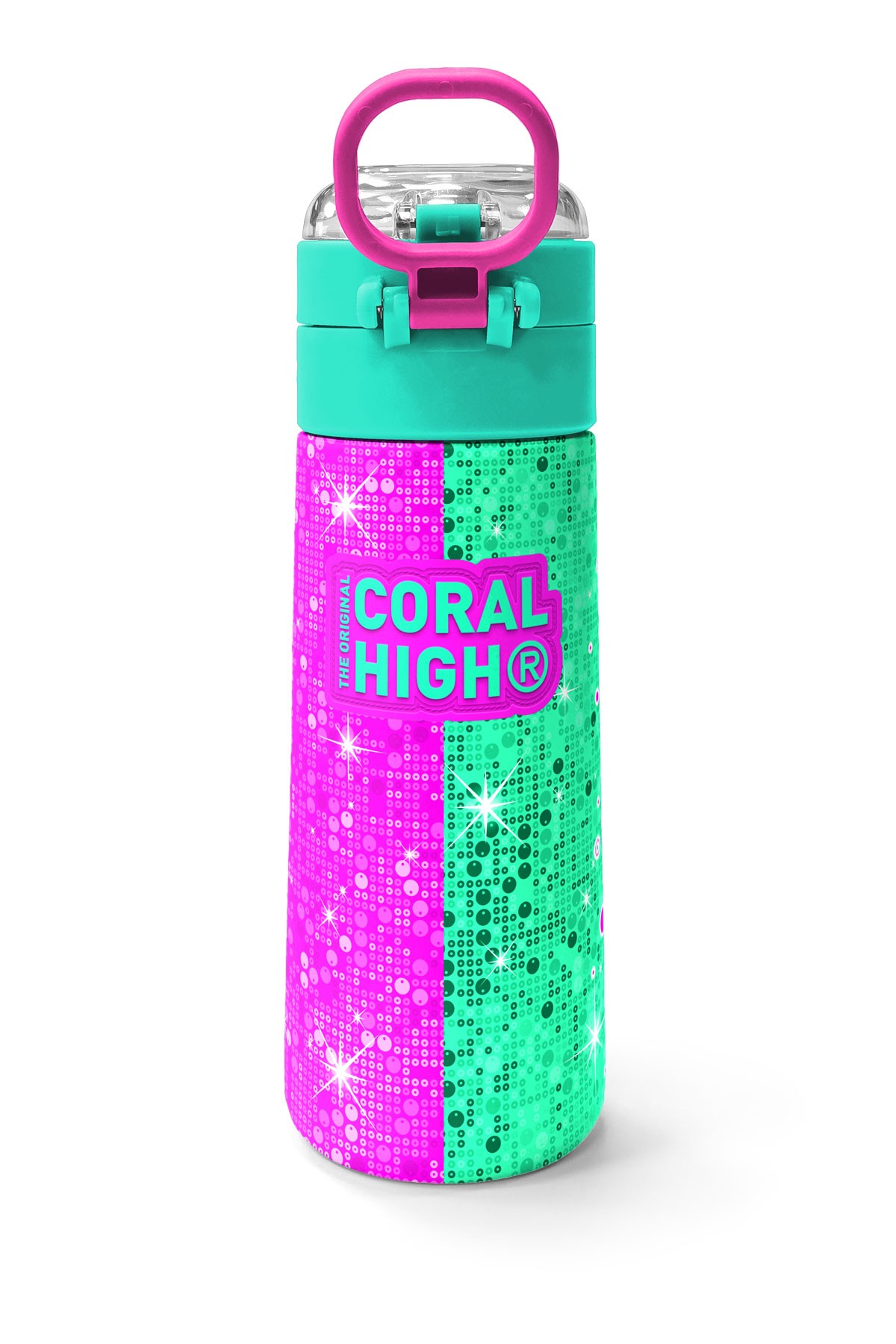 Coral High Kids Pembe Su Yeşili Kedi Desenli Pipetli ve Direkt İçim Çelik Termos 500 ml 31806