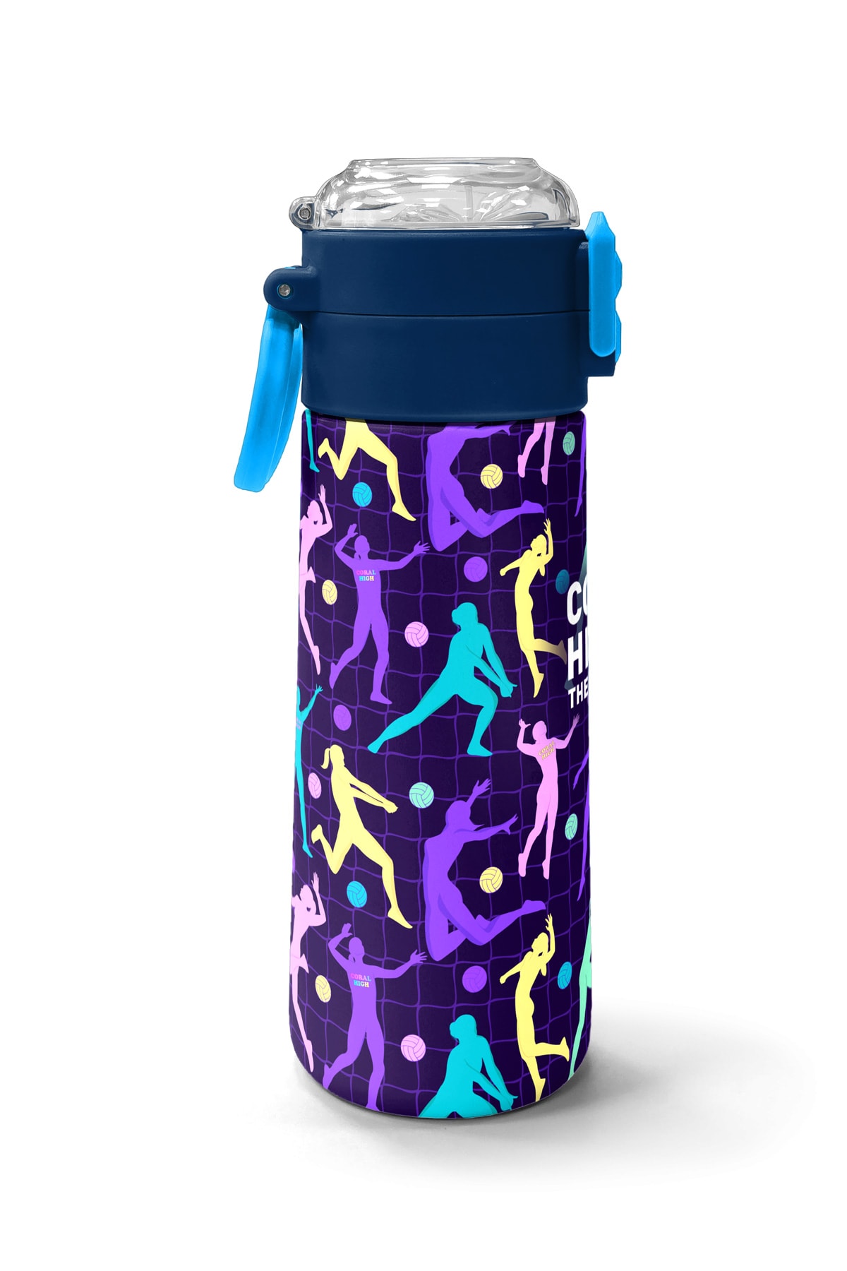 Coral High Kids Mor Voleybol Desenli Pipetli ve Direkt İçim Çelik Termos 500 ml 31849