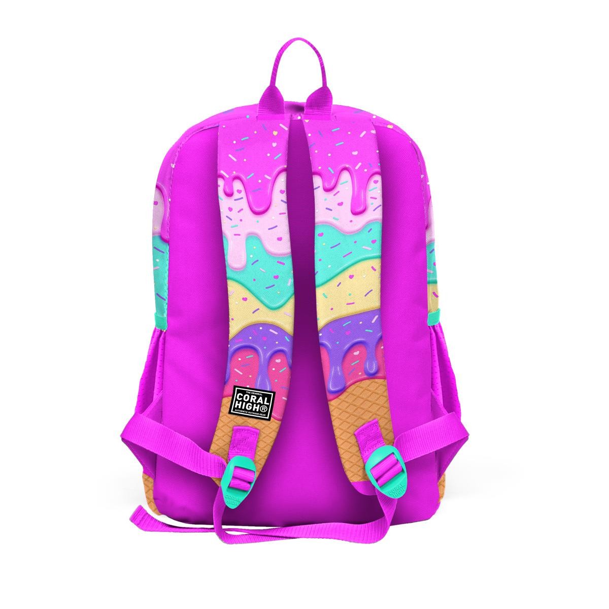 Coral High Kids Pembe Rengarenk Dondurma Desenli 3’lü Okul Çanta Seti SET0123731