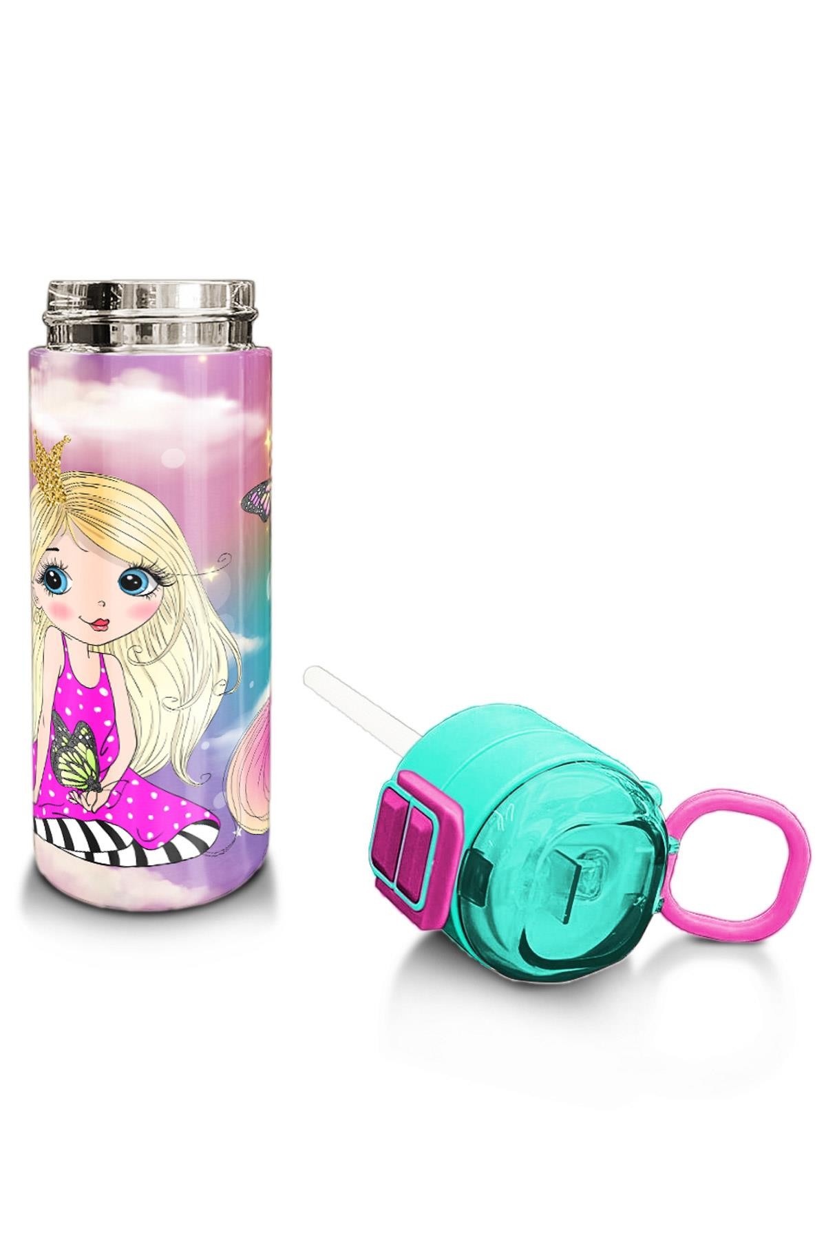 Coral High Kids Pembe Su Yeşili Unicornlu Desenli Pipetli ve Direkt İçim Çelik Termos 500 ml 31940