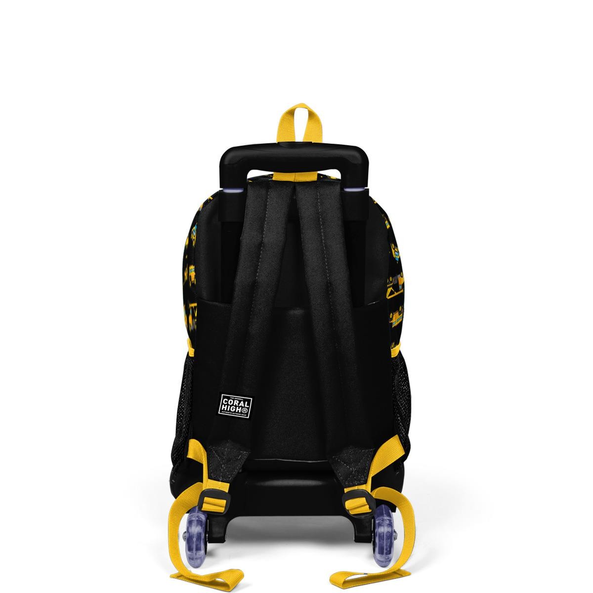 Coral High Kids Siyah Sarı İş Makinesi Desenli Çekçekli 3'lü Çanta Seti SET0123384