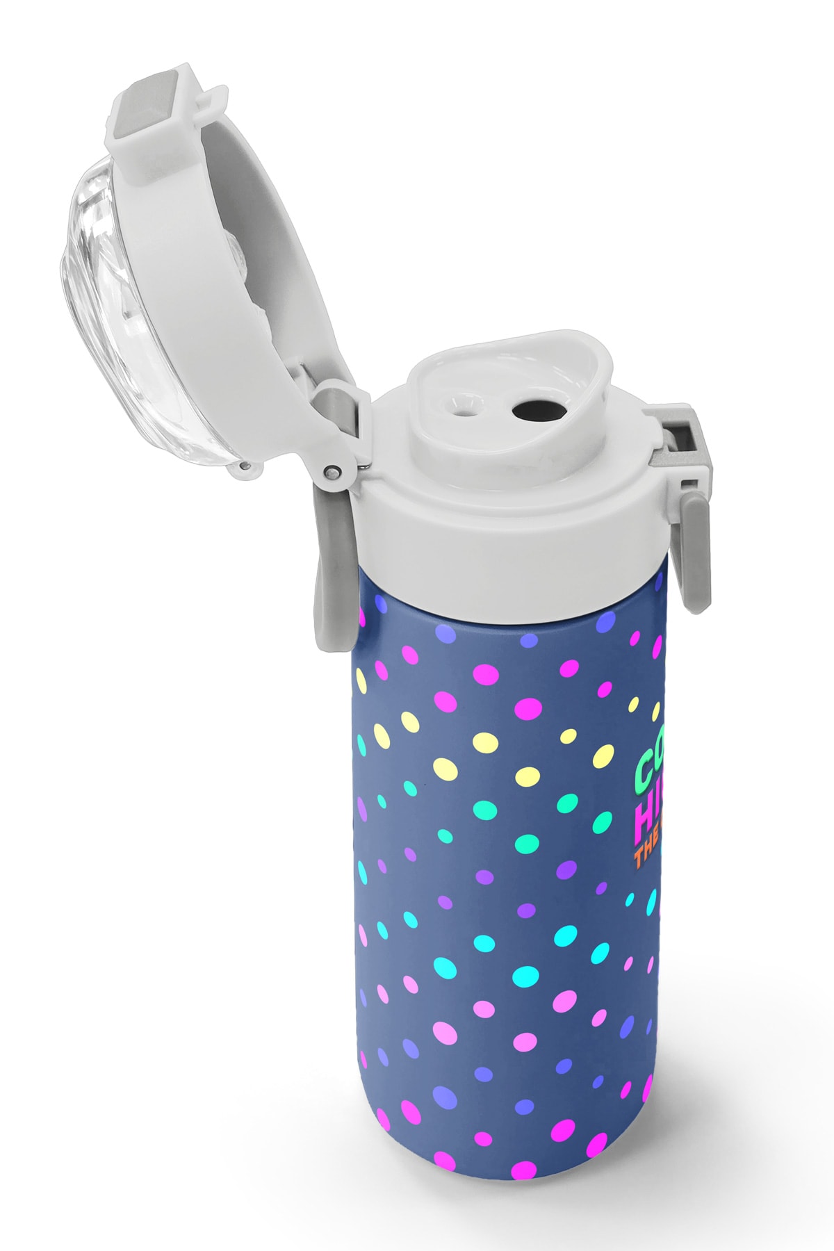 Coral High Kids Lacivert Puantiyeli Desenli Pipetli ve Direkt İçim Çelik Termos 500 ml 31872