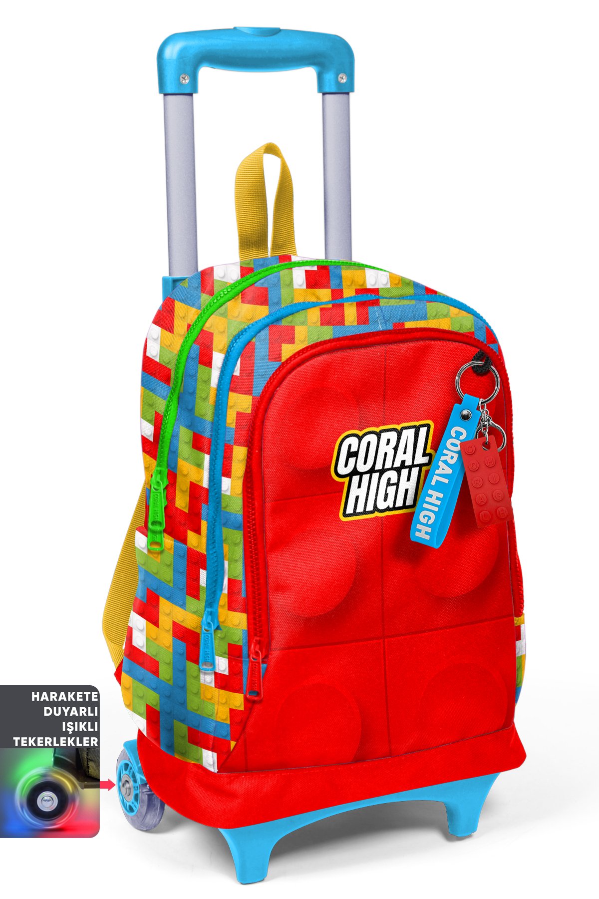 Coral High Kids Renkli Blok Desenli Üç Bölmeli Çekçekli Okul Sırt Çantası 23975