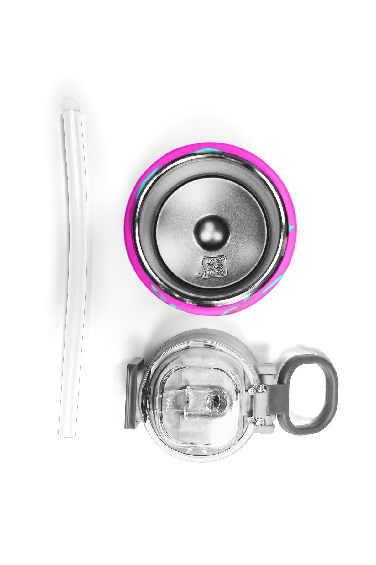 Coral High Kids Neon Pembe Su Yeşili Kalp Desenli Pipetli ve Direkt İçim Çelik Termos 500 ml 31906