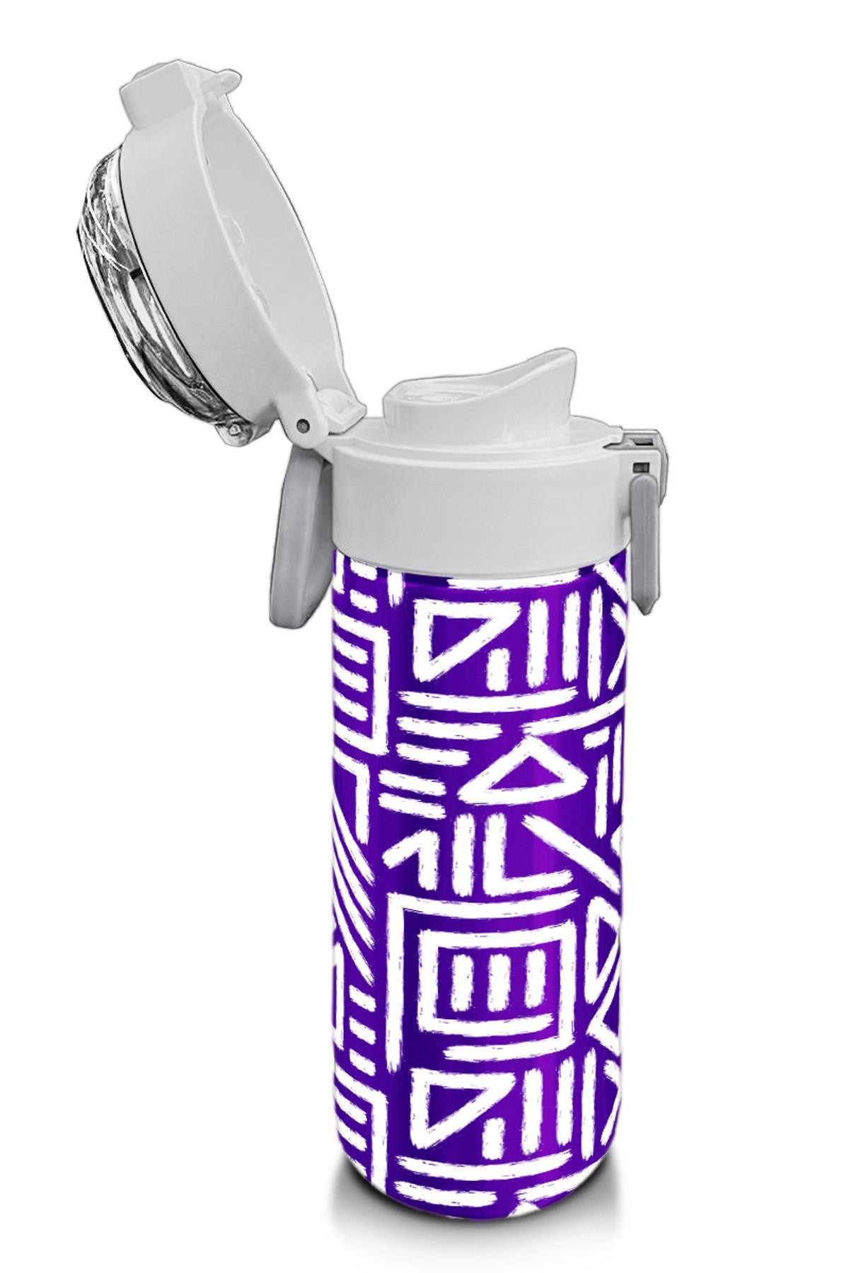 Coral High Kids Mor Beyaz Geometrik Desenli Pipetli ve Direkt İçim Çelik Termos 500 ml 31883