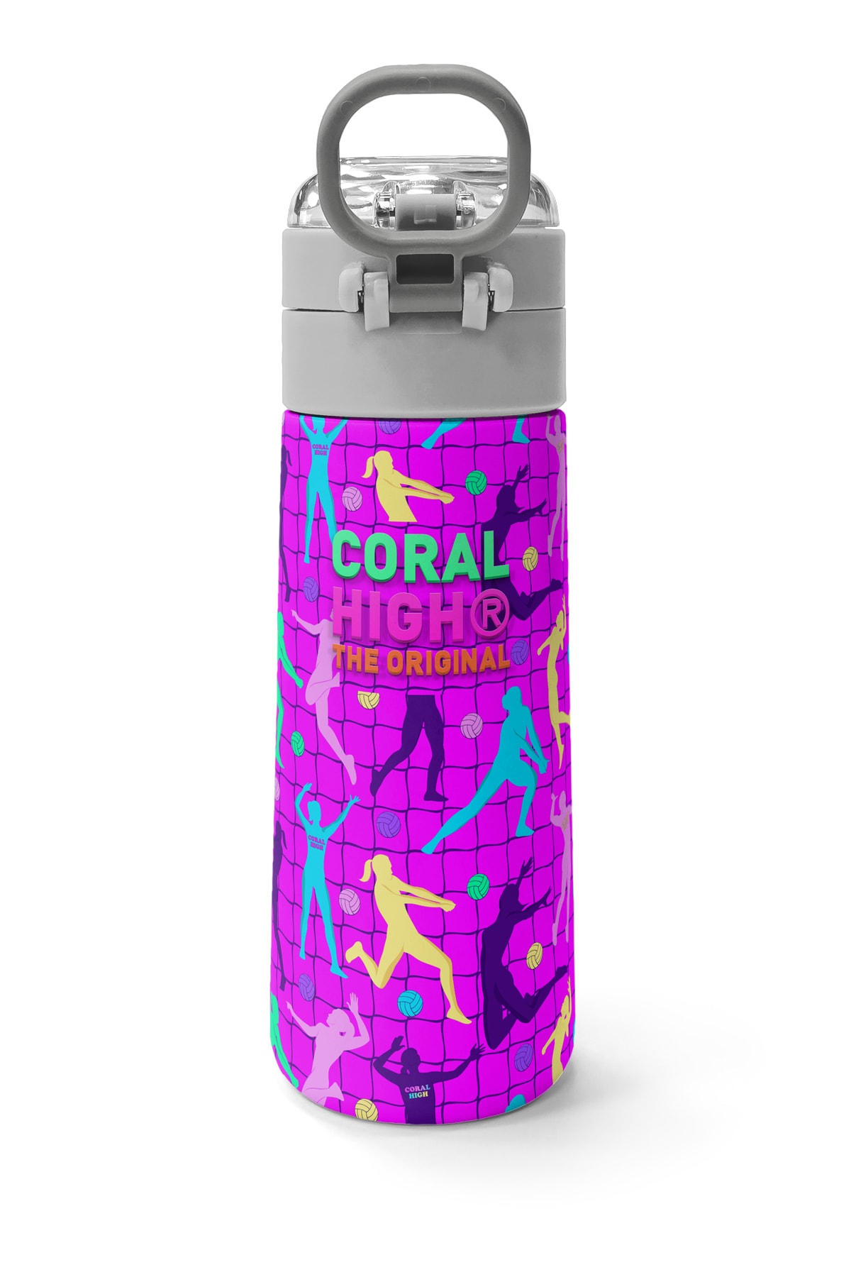 Coral High Kids Pembe Mor Voleybol Desenli Pipetli ve Direkt İçim Çelik Termos 500 ml 31962