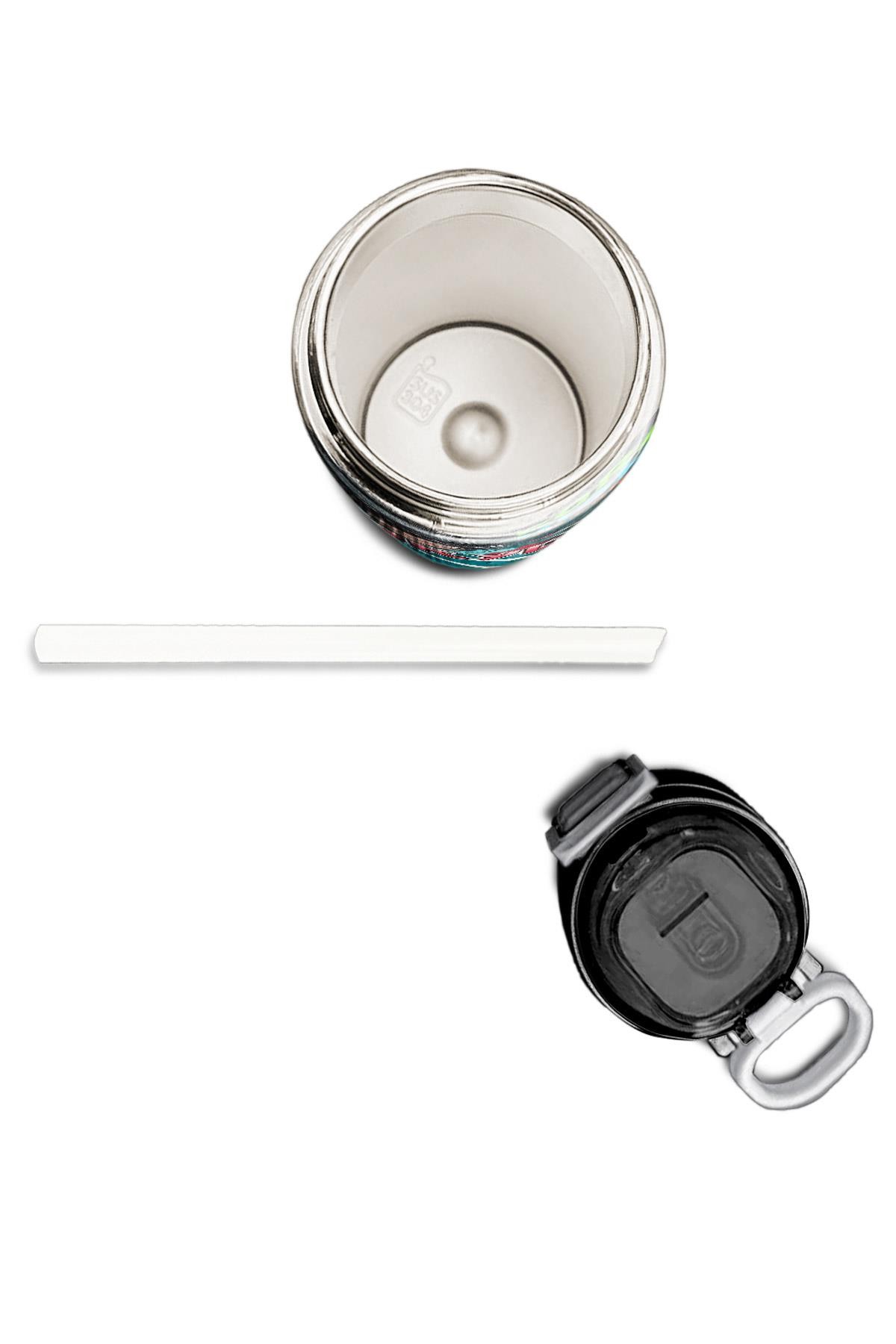 Coral High Kids Gri Nefti Anime Motorsiklet Desenli Pipetli ve Direkt İçim Çelik Termos 500 ml 31965
