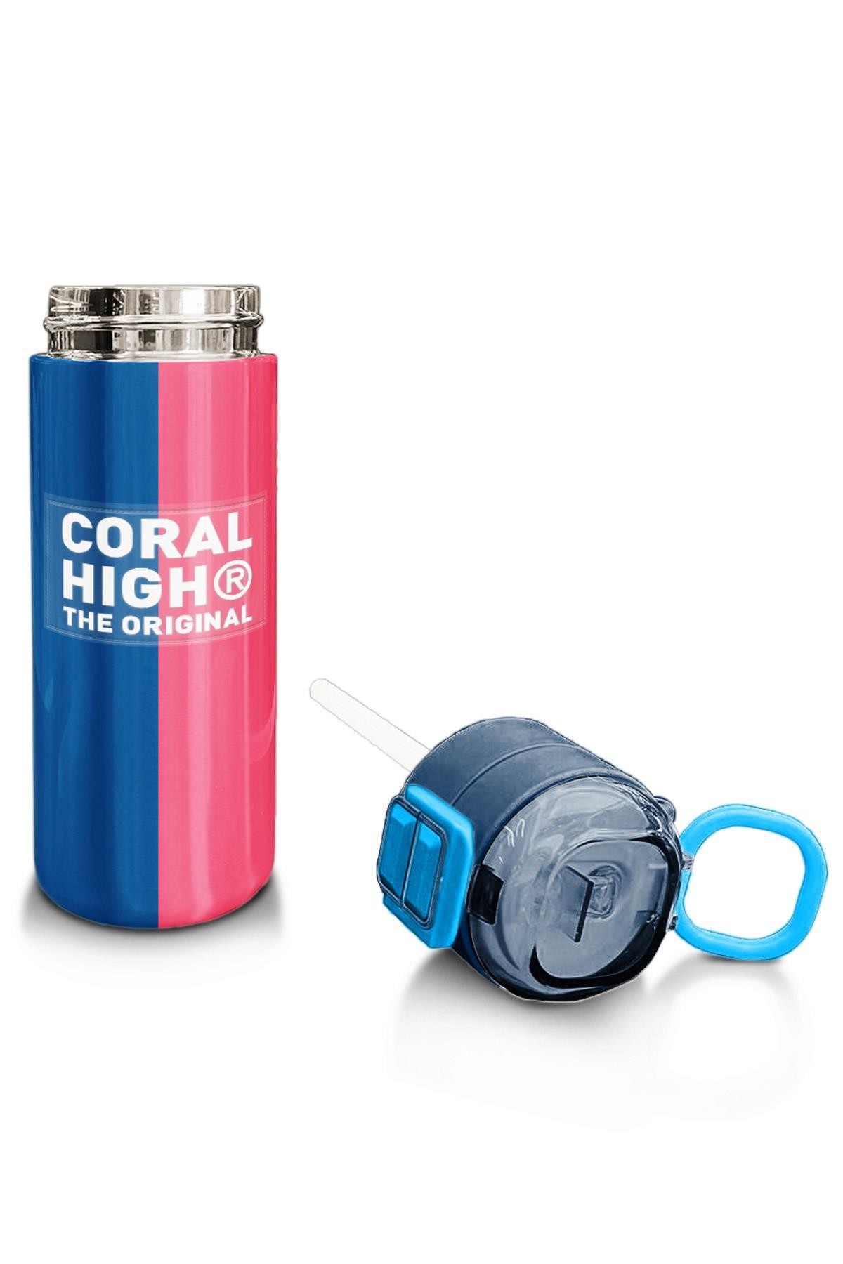 Coral High Kids Renkli Çizgili Desenli Pipetli ve Direkt İçim Çelik Termos 500 ml 31879