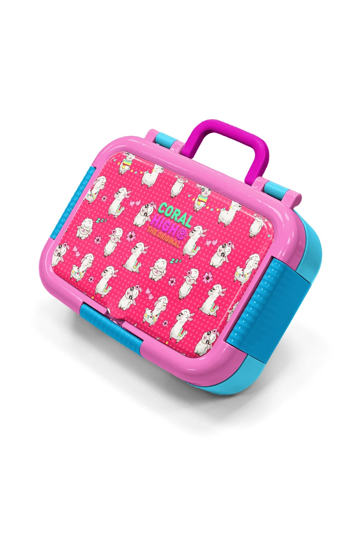 Coral High Kids Neon Coral Aqua Green Alpaca Patterned Stainless