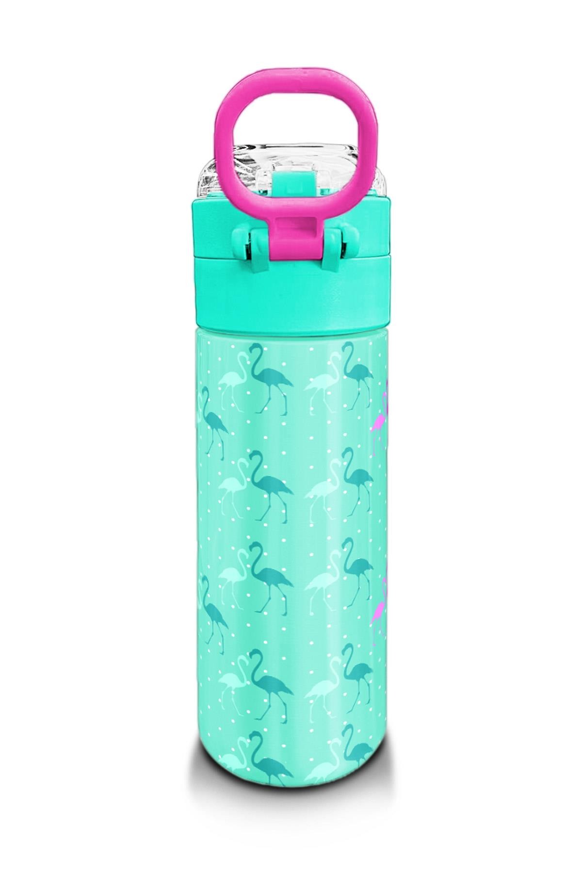 Coral High Kids Su Yeşili Neon Pembe Flamingo Desenli Pipetli ve Direkt İçim Çelik Termos 500 ml 31904