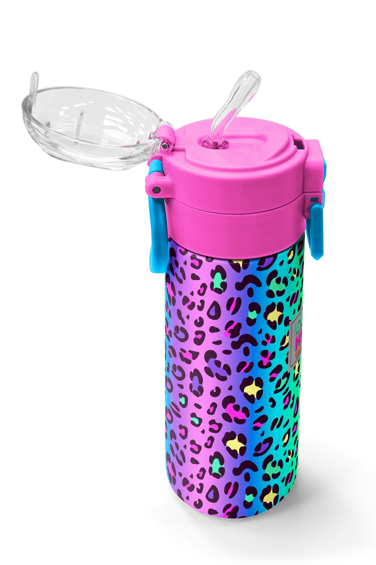 Coral High Kids Renkli Leopar Desenli Pipetli ve Direk İçimli Paslanmaz Çelik Termos 500 ML 31985