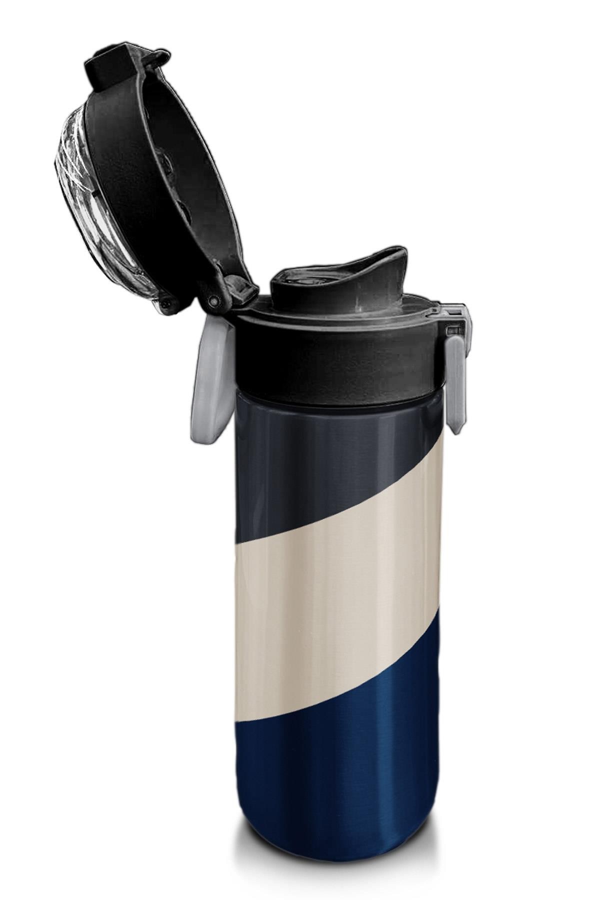 Coral High Kids Lacivert Koyu Gri Bej Desenli Pipetli ve Direkt İçim Çelik Termos 500 ml 31893