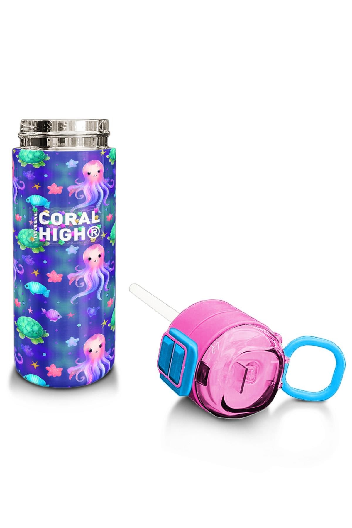 Coral High Kids Lavanta Turkuaz Deniz Temalı Pipetli ve Direkt İçim Çelik Termos 500 ml 31860