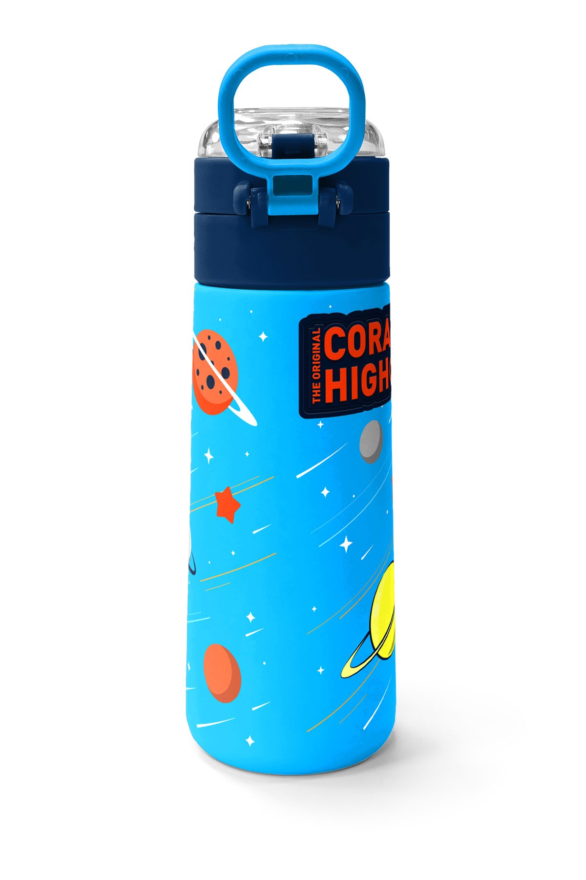 Coral High Kids Lacivert Mavi Astronot Desenli Pipetli ve Direkt İçim Çelik Termos 500 ml 31804