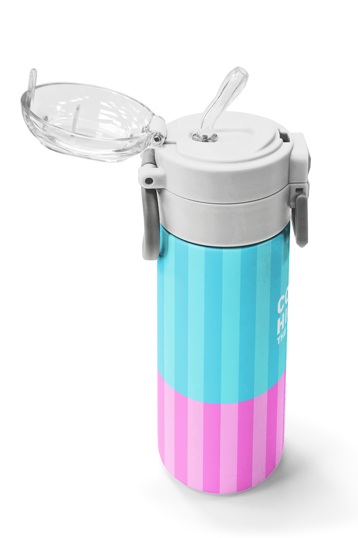 Coral High Kids Renkli Çizgili Desenli Pipetli ve Direkt İçim Çelik Termos 500 ml 31987