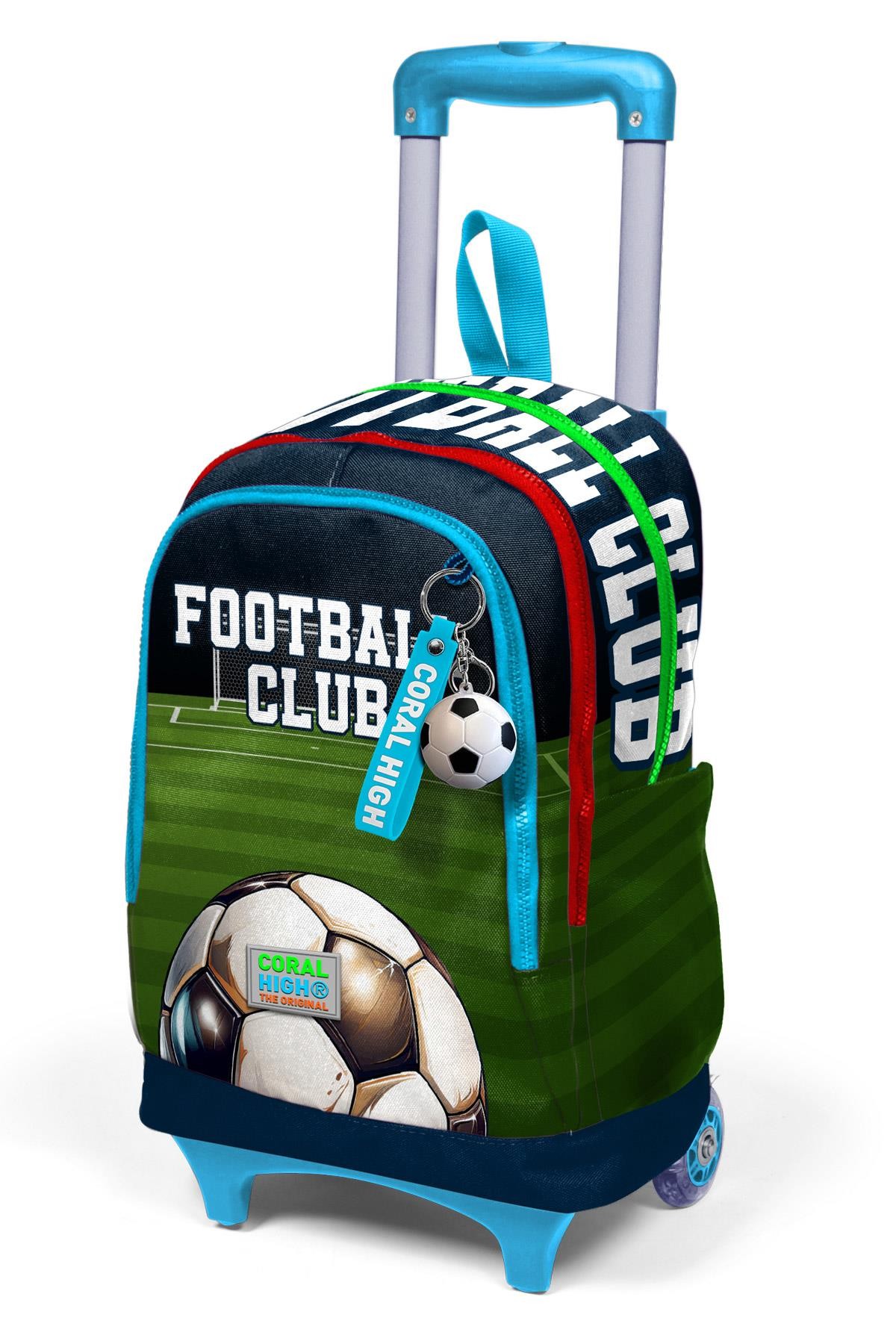 Coral High Kids Lacivert Futbol Desenli Üç Bölmeli Çekçekli Okul Sırt Çantası 23979