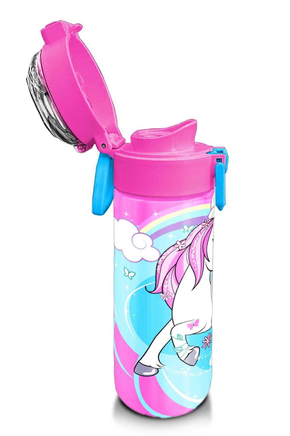 Coral High Kids Mavi Neon Pembe Unicorn Desenli Pipetli ve Direkt İçim Çelik Termos 500 ml 31925