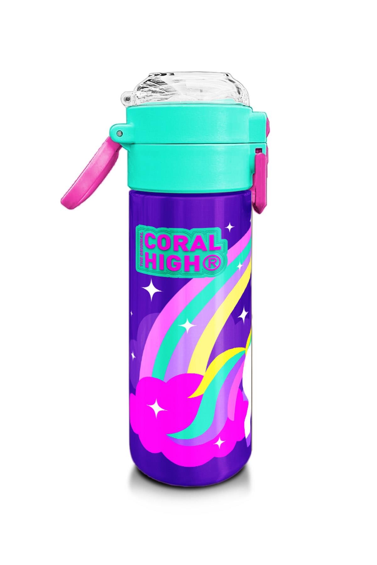 Coral High Kids Mor Su Yeşili Unicorn Desenli Pipetli ve Direkt İçim Çelik Termos 500 ml 31818