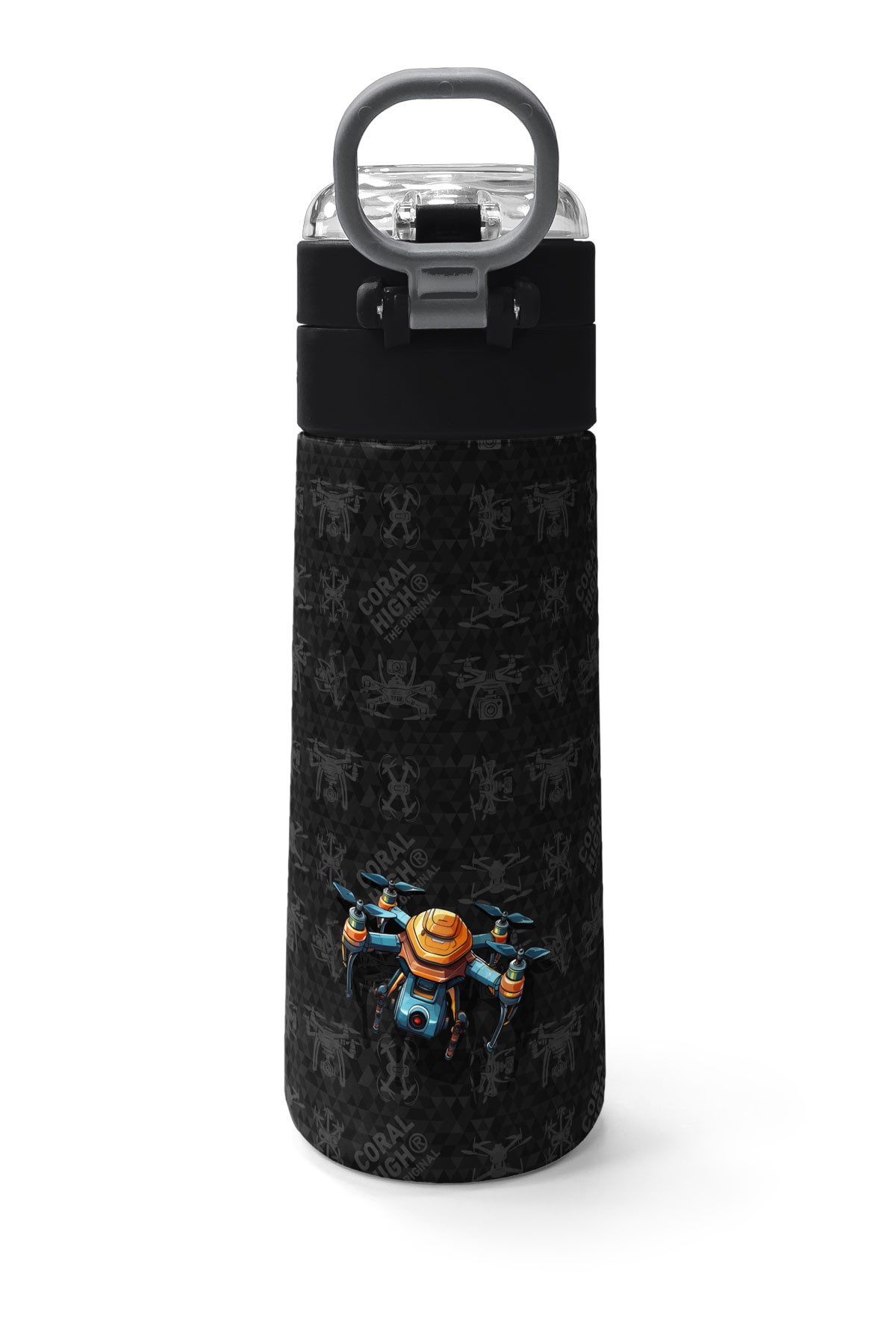 Coral High Kids Siyah Drone Desenli Pipetli ve Direkt İçim Çelik Termos 500 ml 31891