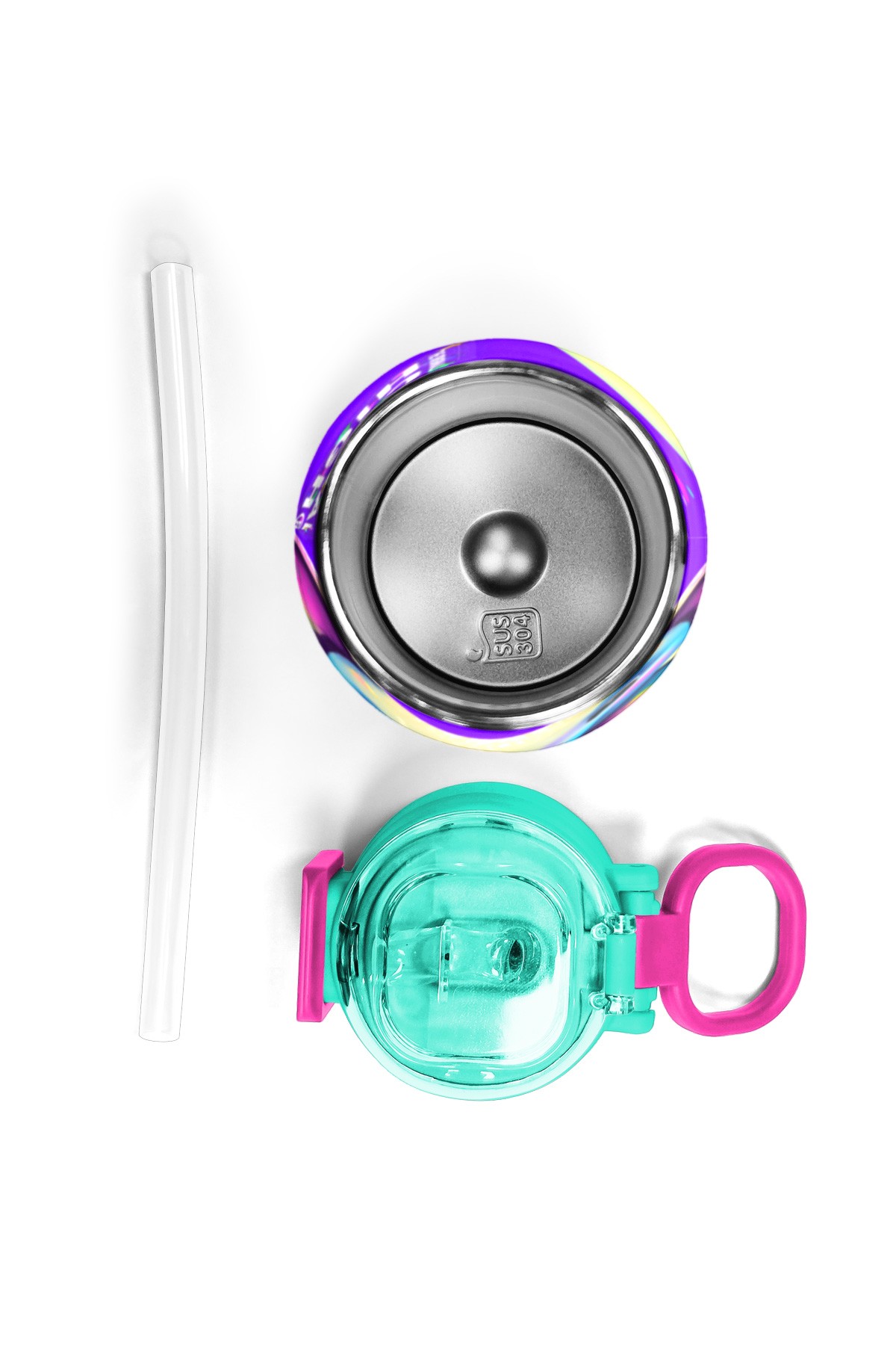 Coral High Kids Pembe Turkuaz Fil Desenli Pipetli ve Direkt İçim Çelik Termos 500 ml 31814