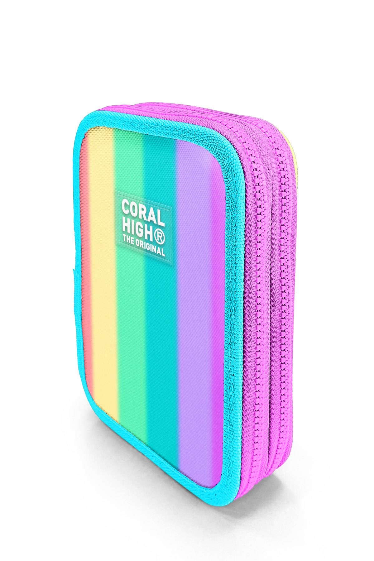 Coral High Renkli Çizgili Desenli Çift Katlı Kalem Çanta 11130