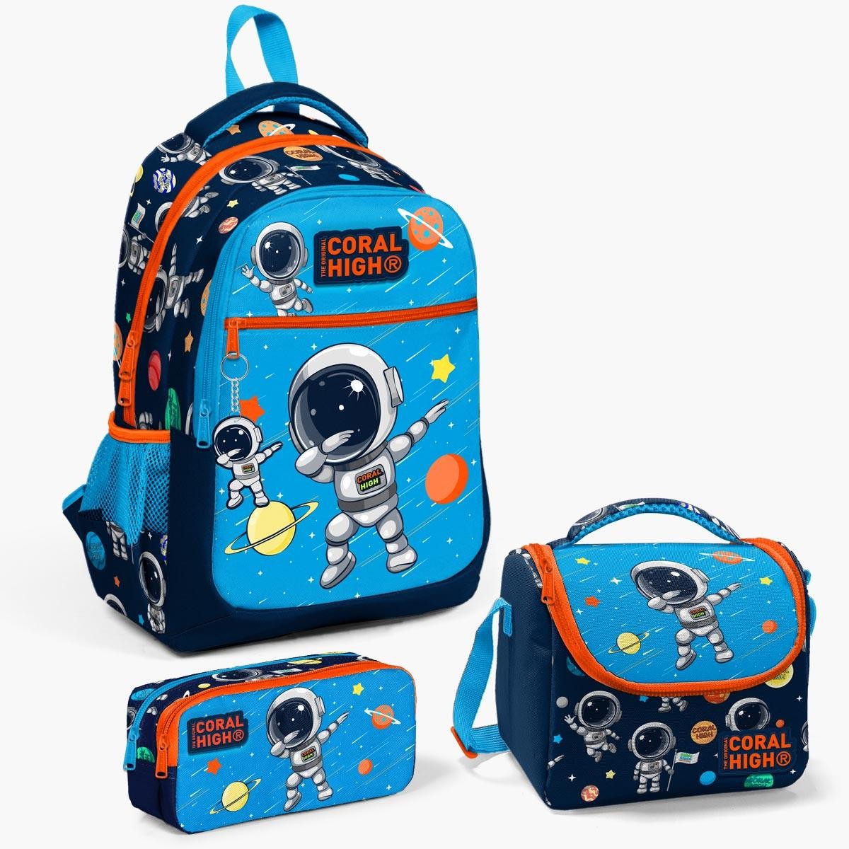 Coral High Kids Lacivert Mavi Astronot Desenli 3’lü Okul Çanta Seti SET0123486