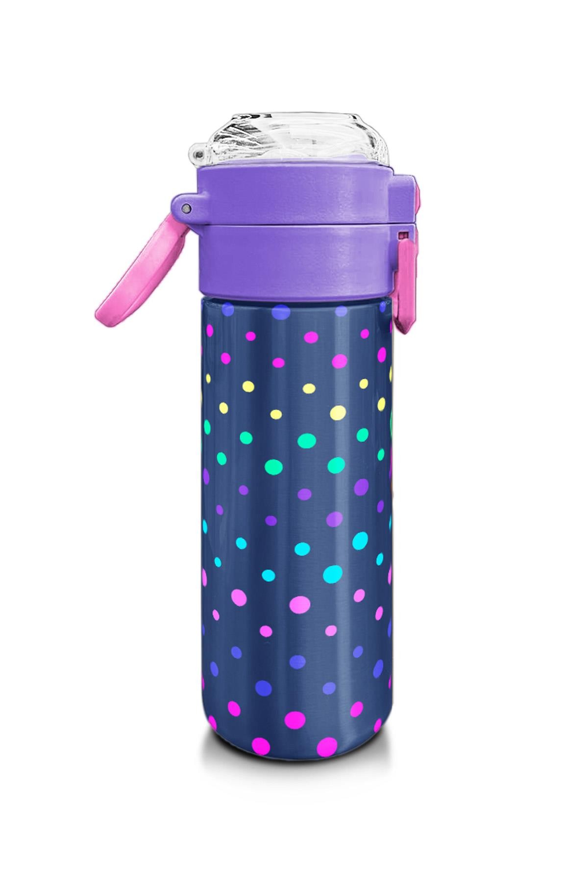 Coral High Kids Lacivert Puantiyeli Desenli Pipetli ve Direkt İçim Çelik Termos 500 ml 31872