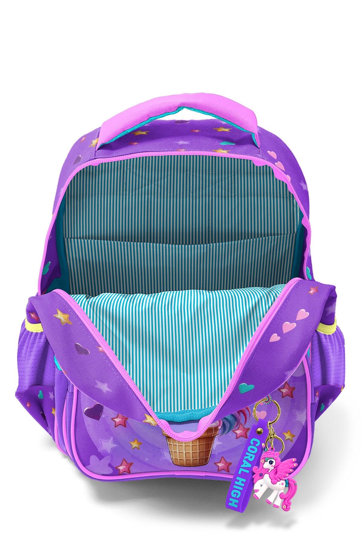 Coral High Kids Mor Pembe Unicorn Dondurma Desenli Üç Bölmeli Okul Sırt Çantası 14421