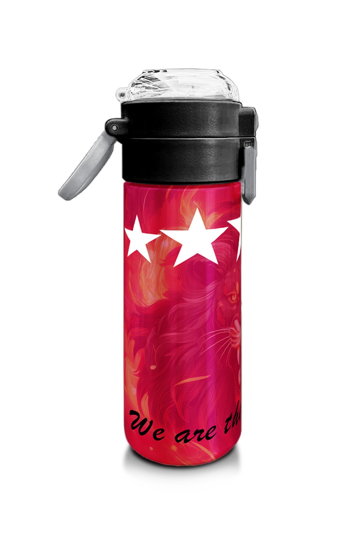 Coral High Kids Sarı Kırmızı 5 Yıldız Aslan Taraftar Desenli Pipetli ve Direkt İçim Çelik Termos 500 ml 31792