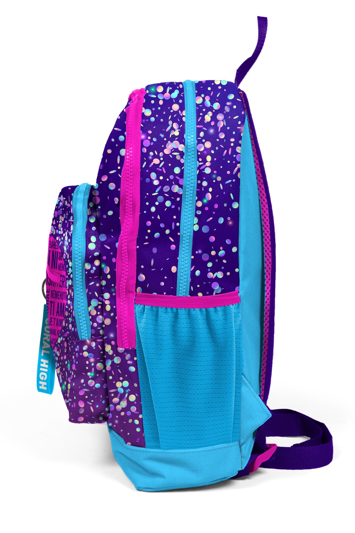 Coral High Kids Mor Mavi Pembe Kalp Desenli Dört Bölmeli Okul Sırt Çantası 23740