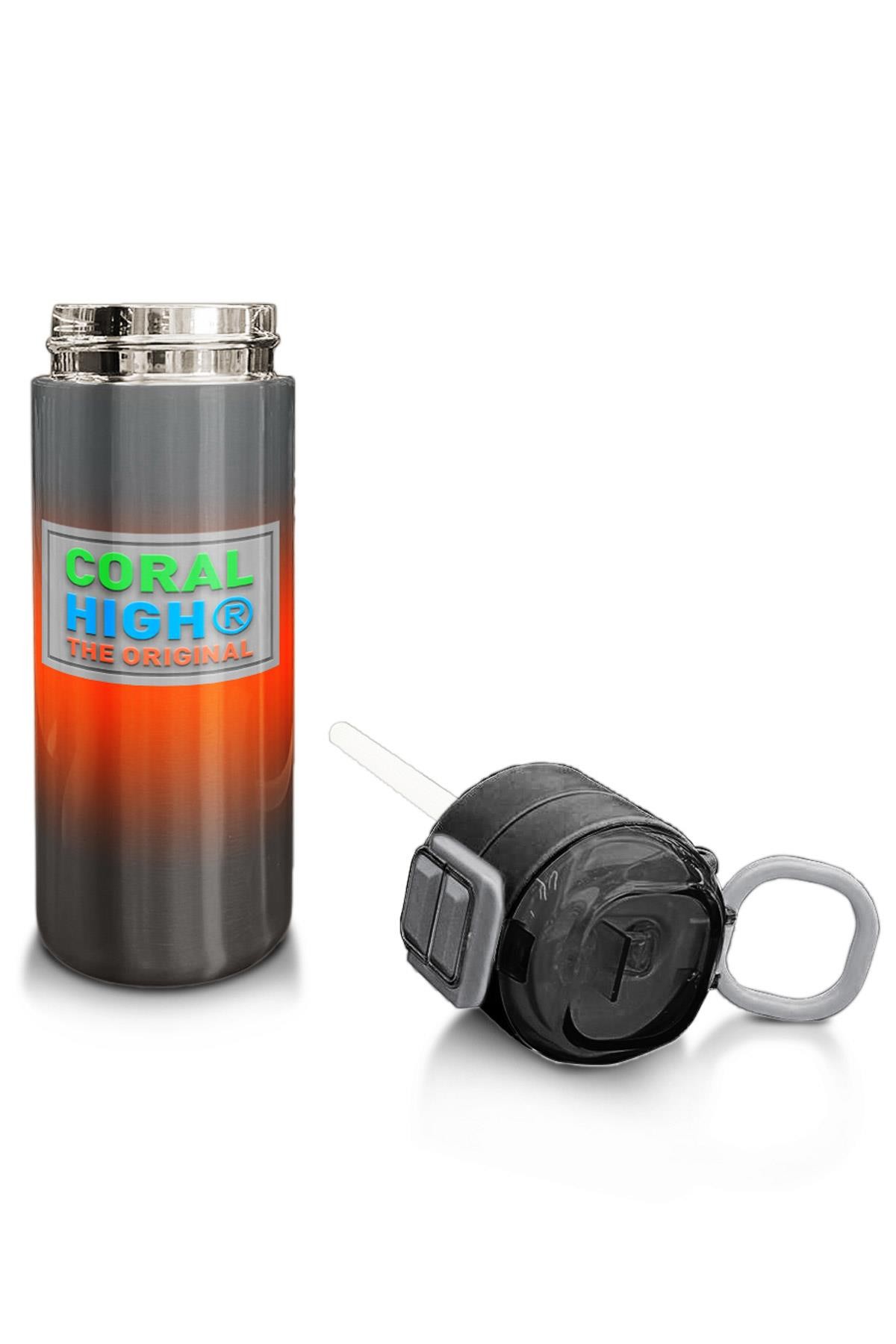 Coral High Kids Gri Turuncu Renk Geçişli Pipetli ve Direkt İçim Çelik Termos 500 ml 31949