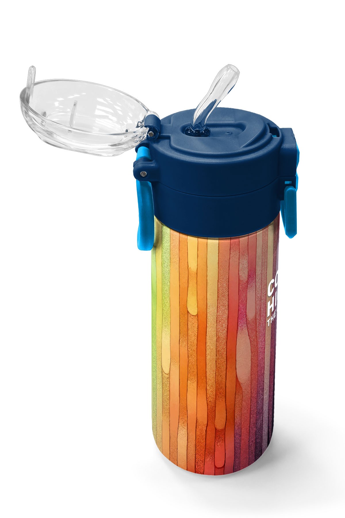Coral High Kids Lacivert Renkli Çizgili Desenli Pipetli ve Direkt İçim Çelik Termos 500 ml 31890