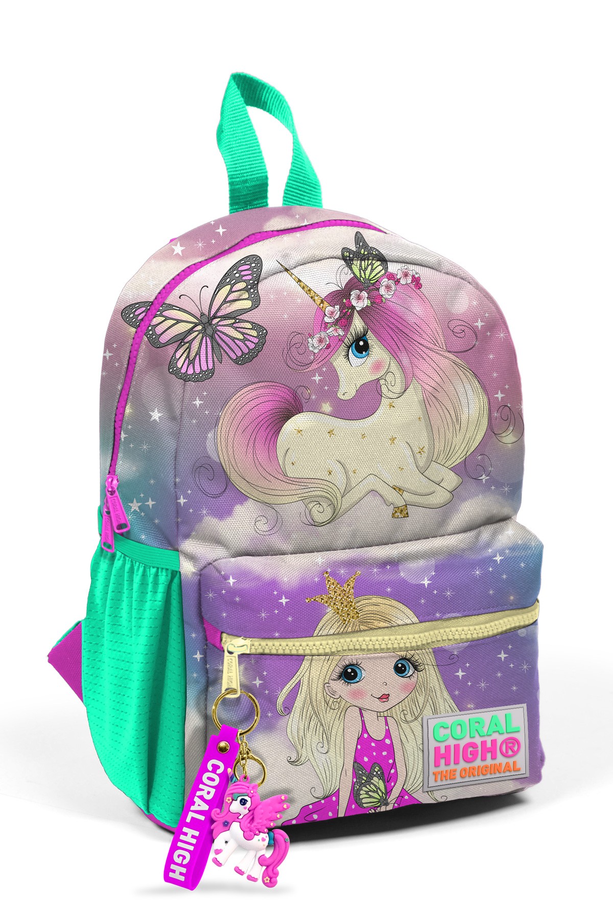 Minik Yuva Sırt Çantası Pembe Su Yeşili Unicornlu Kız Desenli İki Bölmeli 23533