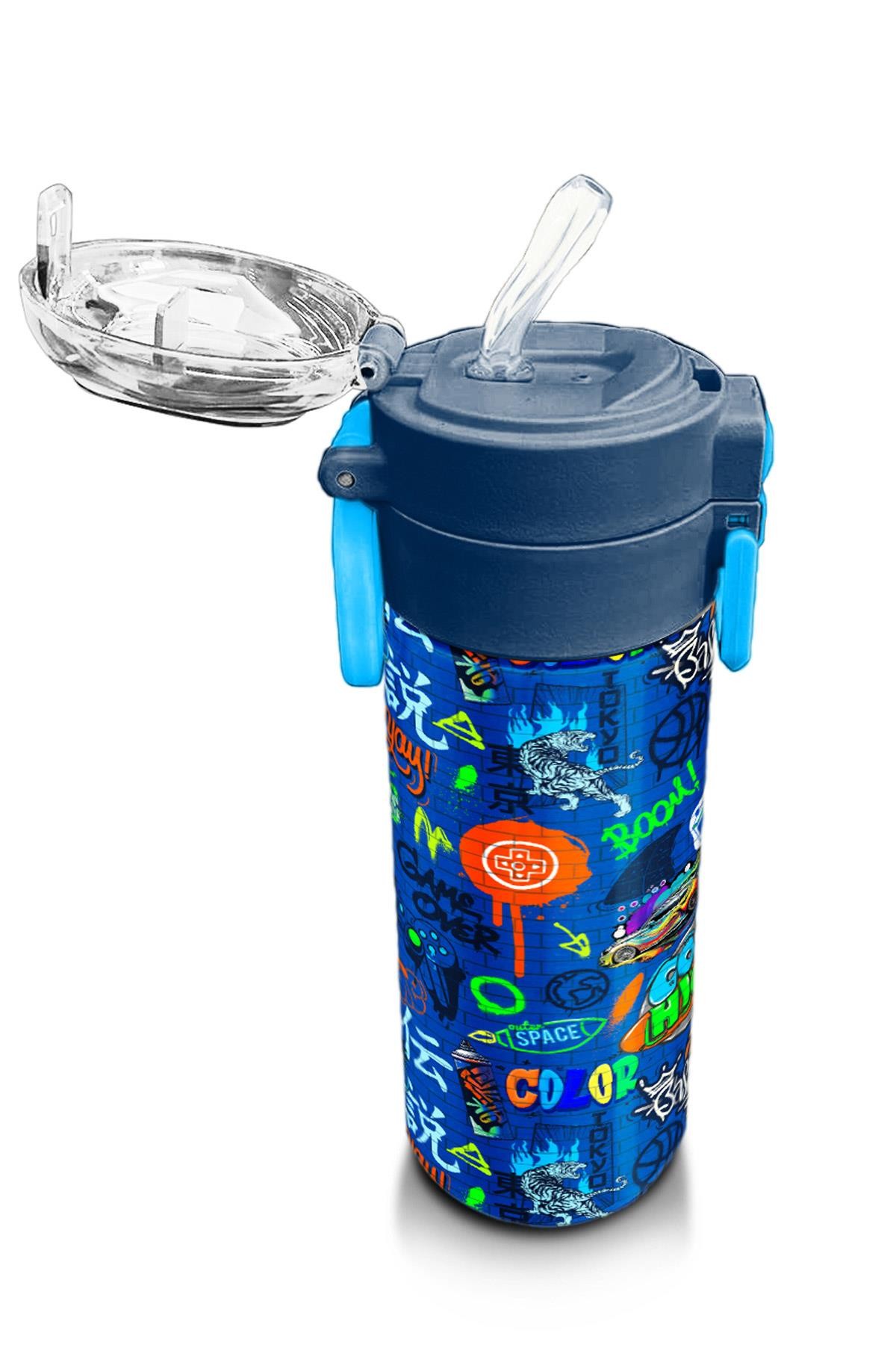 Coral High Kids Saks Grafiti Desenli Pipetli ve Direkt İçim Çelik Termos 500 ml 31968