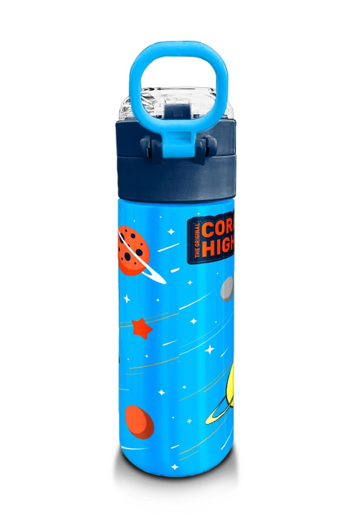 Coral High Kids Lacivert Mavi Astronot Desenli Pipetli ve Direkt İçim Çelik Termos 500 ml 31804