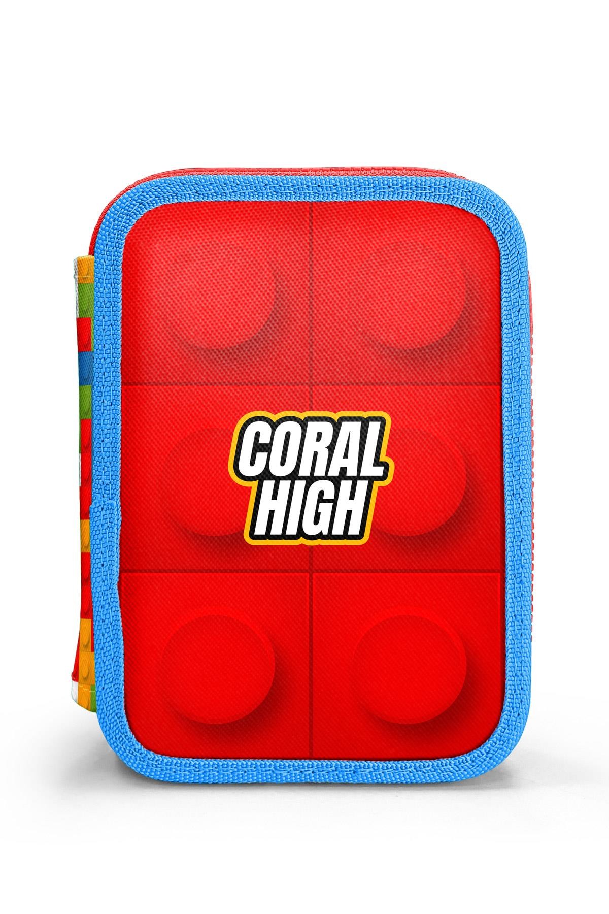 Coral High Kids Renkli Blok Desenli Çift Katlı Kalem Çanta 11157