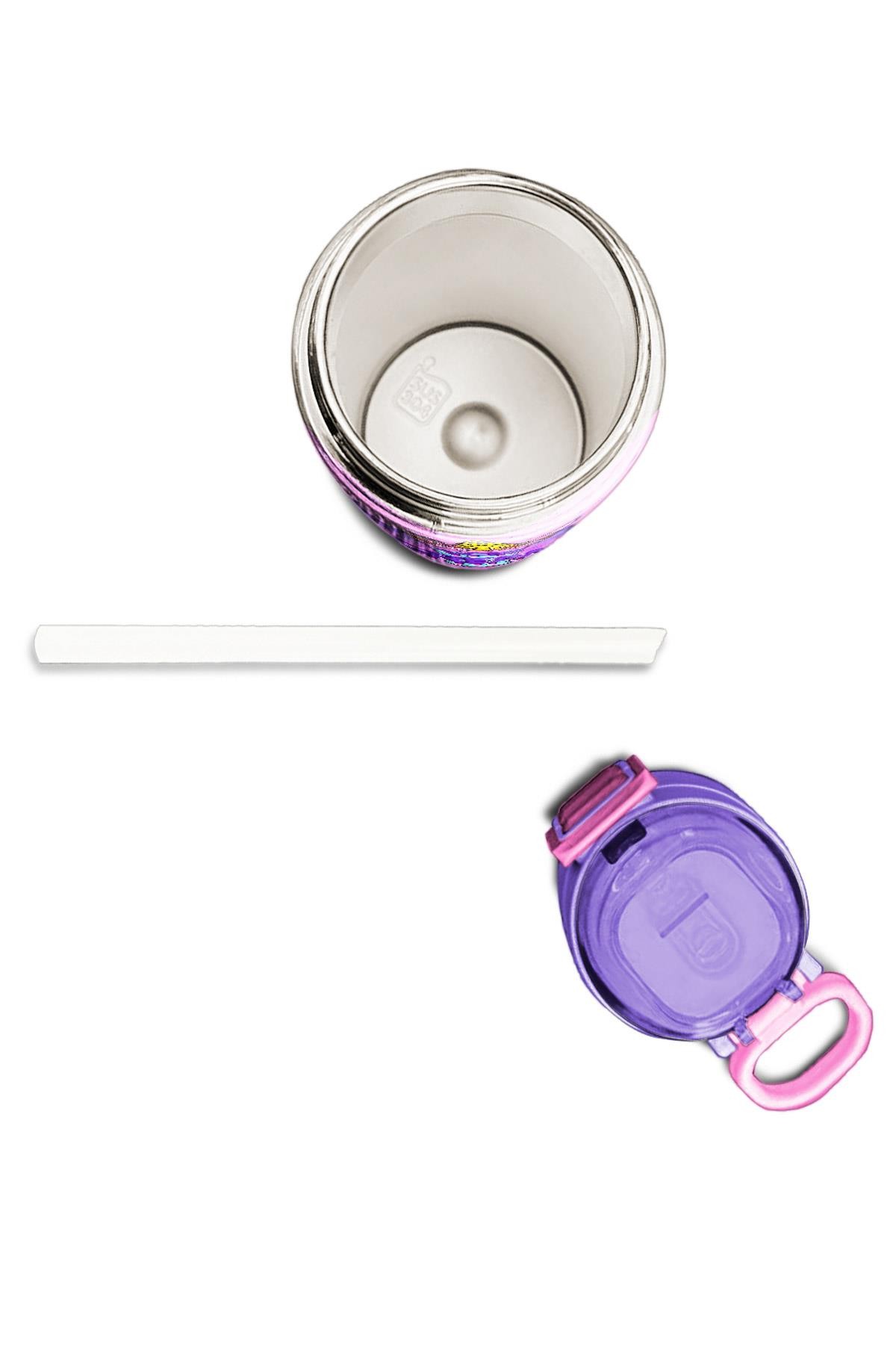 Coral High Kids Pembe Mor Milkshake Dondurma Desenli Pipetli ve Direkt İçim Çelik Termos 500 ml 31950